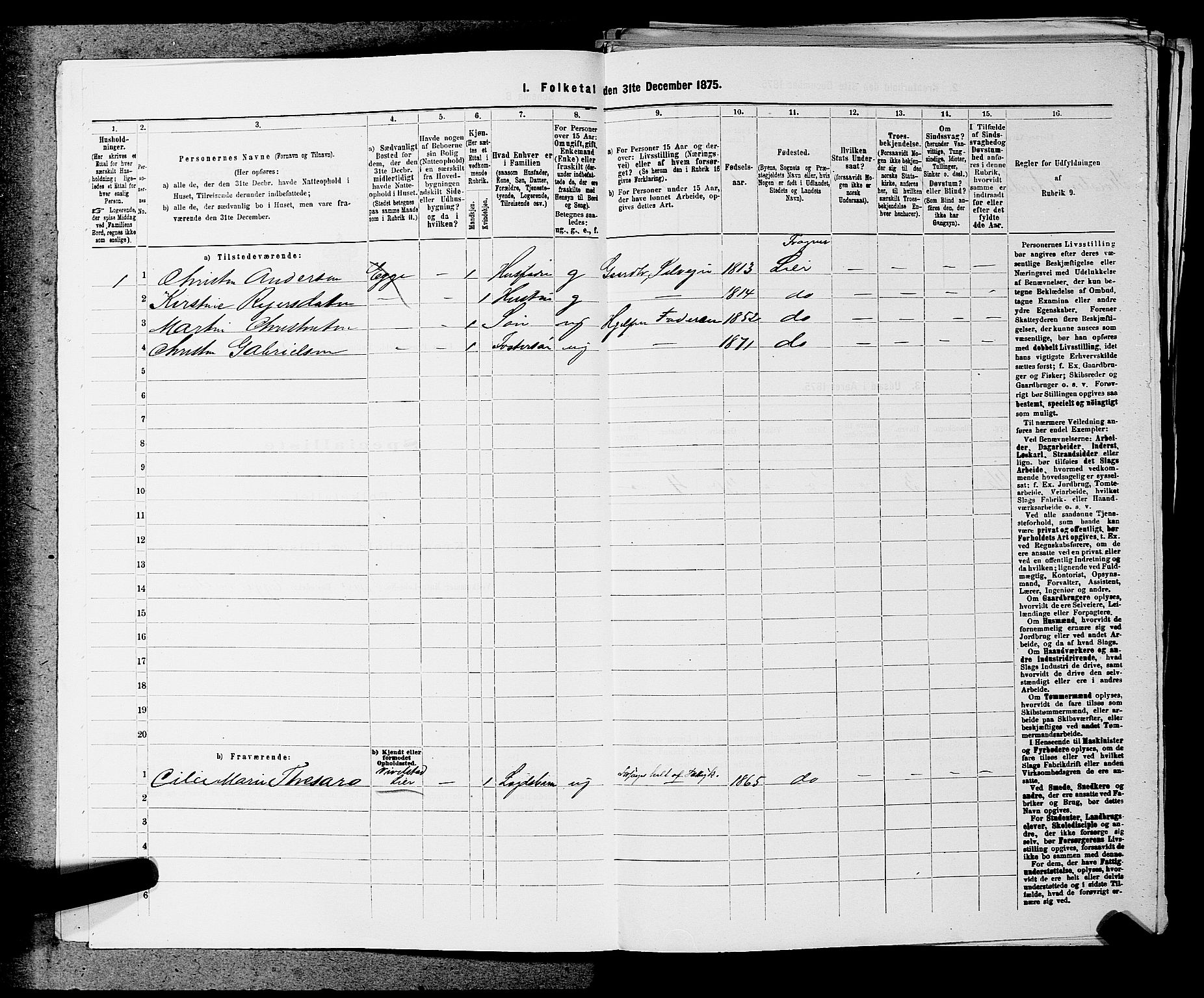 SAKO, 1875 census for 0626P Lier, 1875, p. 820