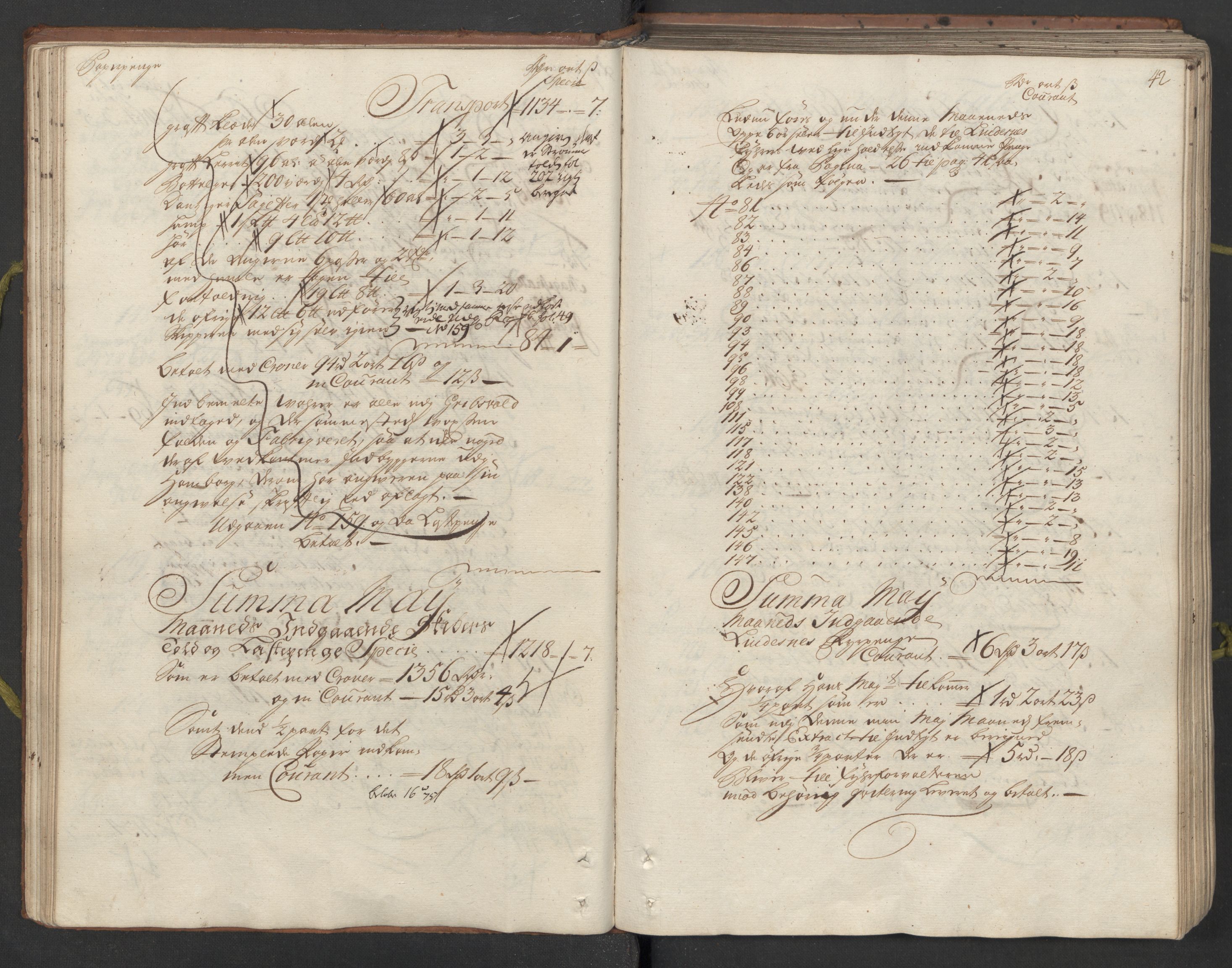 Generaltollkammeret, tollregnskaper, RA/EA-5490/R26/L0023/0001: Tollregnskaper Bergen A / Inngående hovedtollbok, 1733, p. 41b-42a