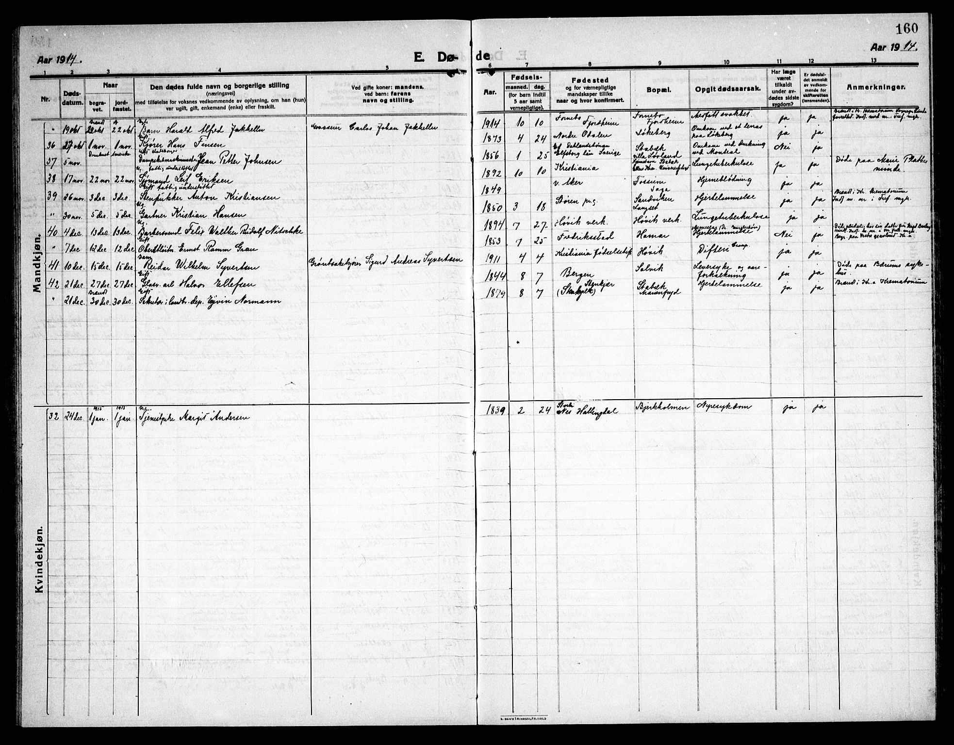 Østre Bærum prestekontor Kirkebøker, AV/SAO-A-10887/G/Ga/L0002: Parish register (copy) no. 2, 1912-1929, p. 160