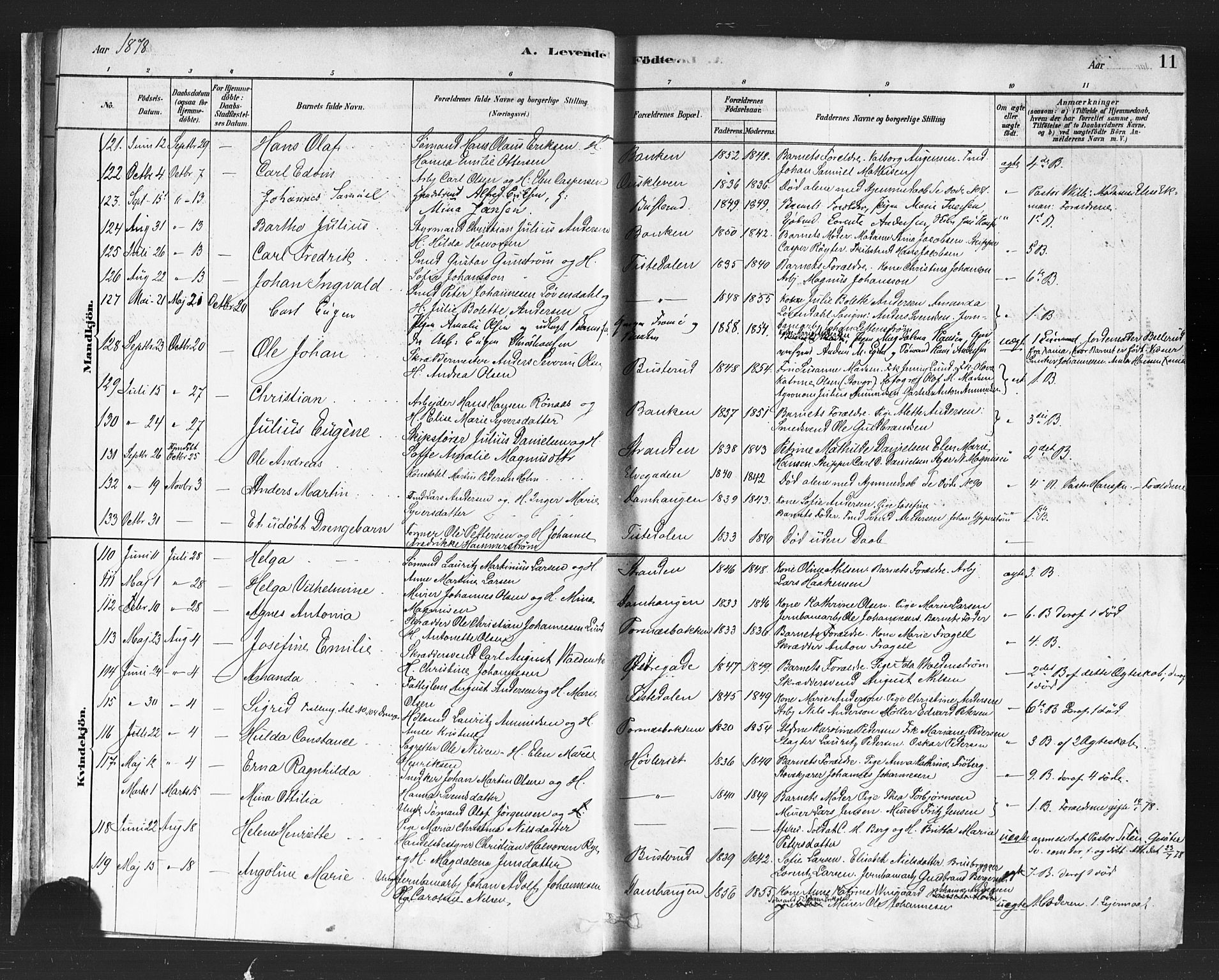 Halden prestekontor Kirkebøker, SAO/A-10909/F/Fa/L0011: Parish register (official) no. I 11, 1878-1889, p. 11