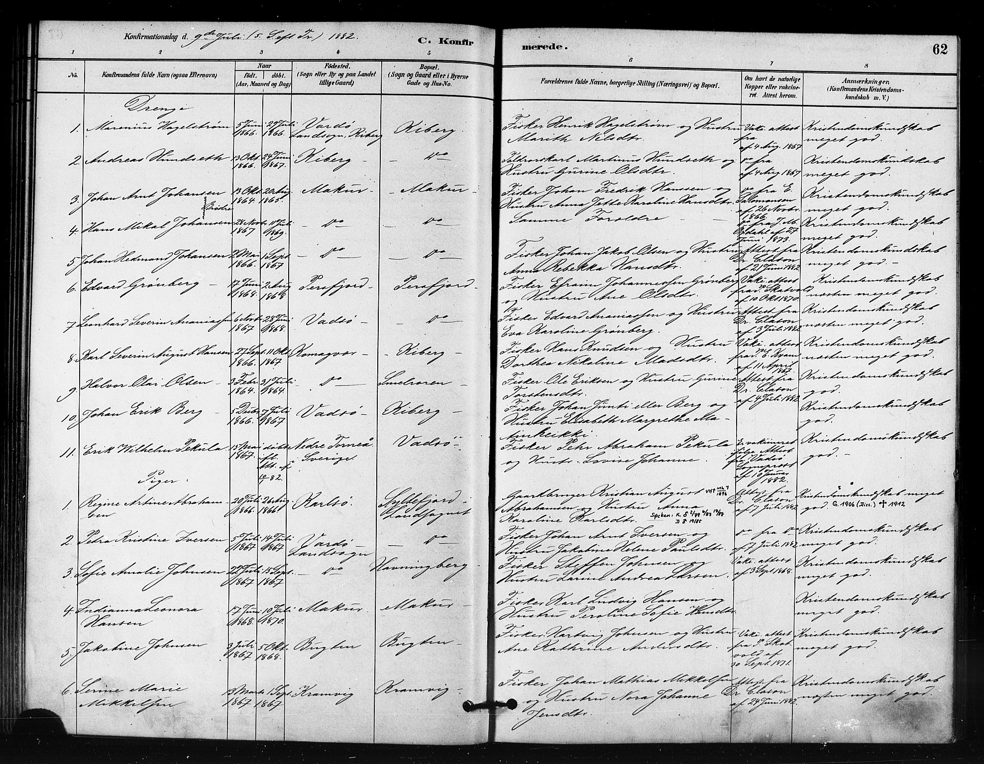 Vardø sokneprestkontor, SATØ/S-1332/H/Ha/L0008kirke: Parish register (official) no. 8, 1879-1887, p. 62