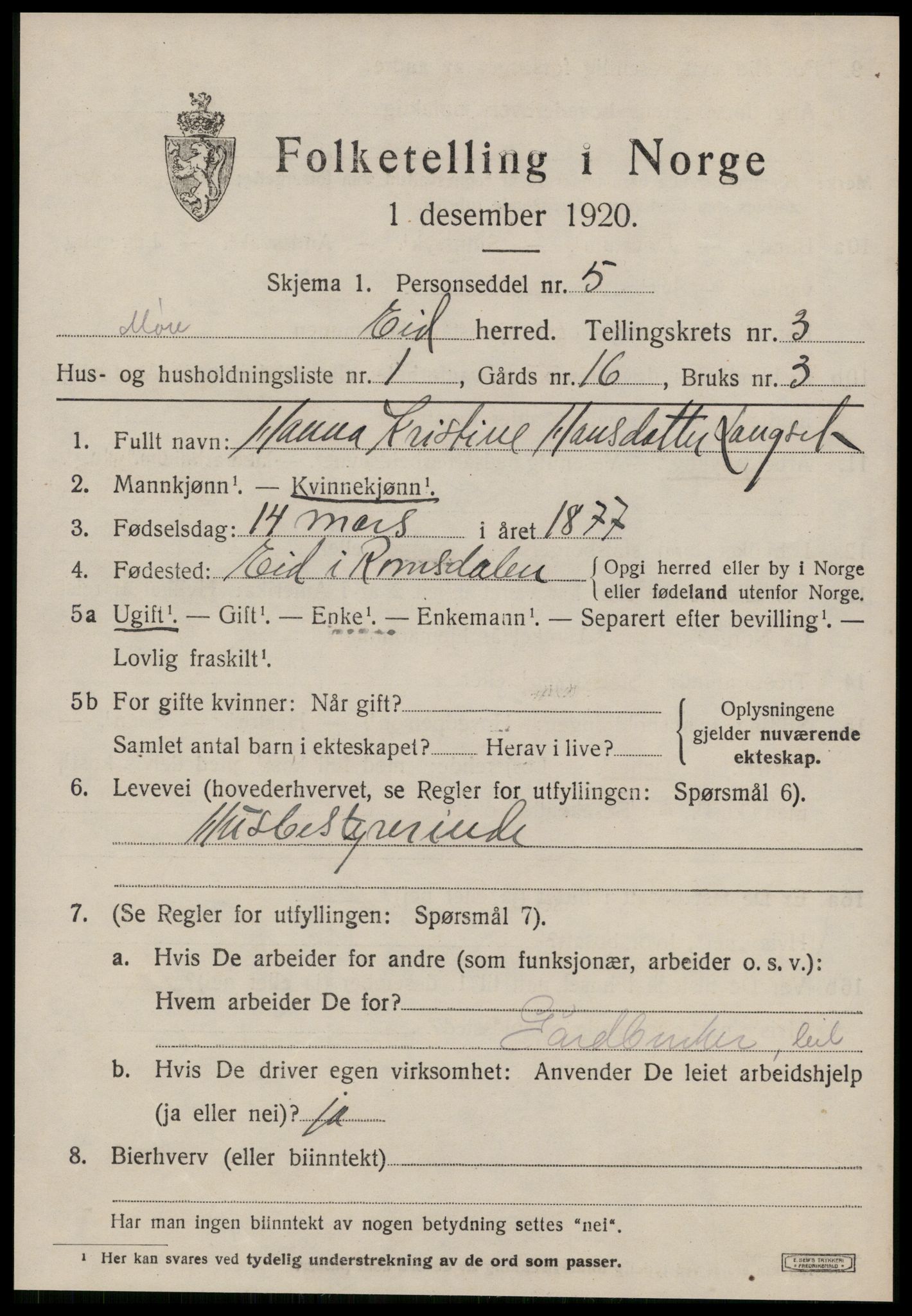 SAT, 1920 census for Eid, 1920, p. 731