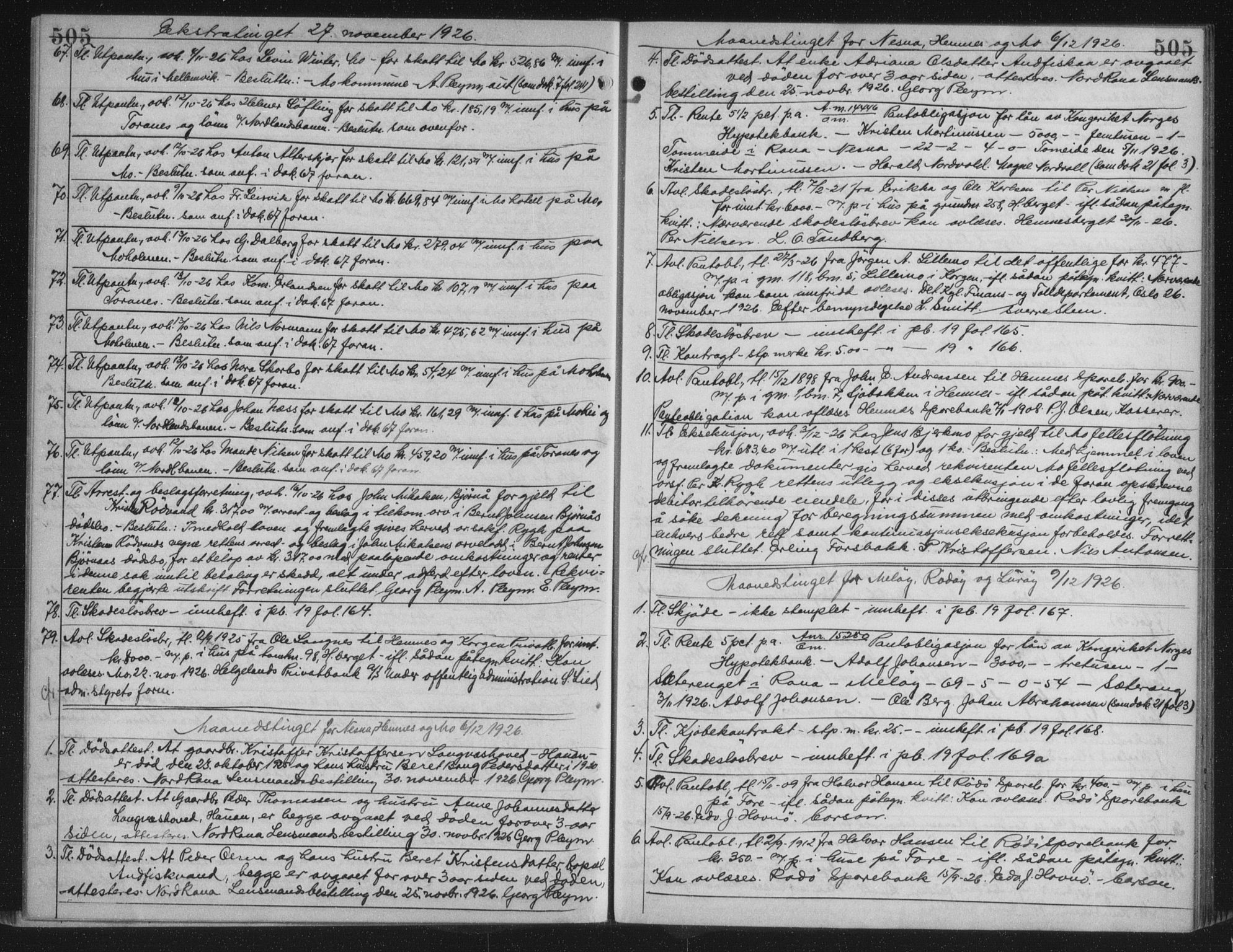 Rana sorenskriveri , AV/SAT-A-1108/1/2/2C/L0018: Mortgage book no. 18, 1923-1928, p. 505, Deed date: 09.12.1926