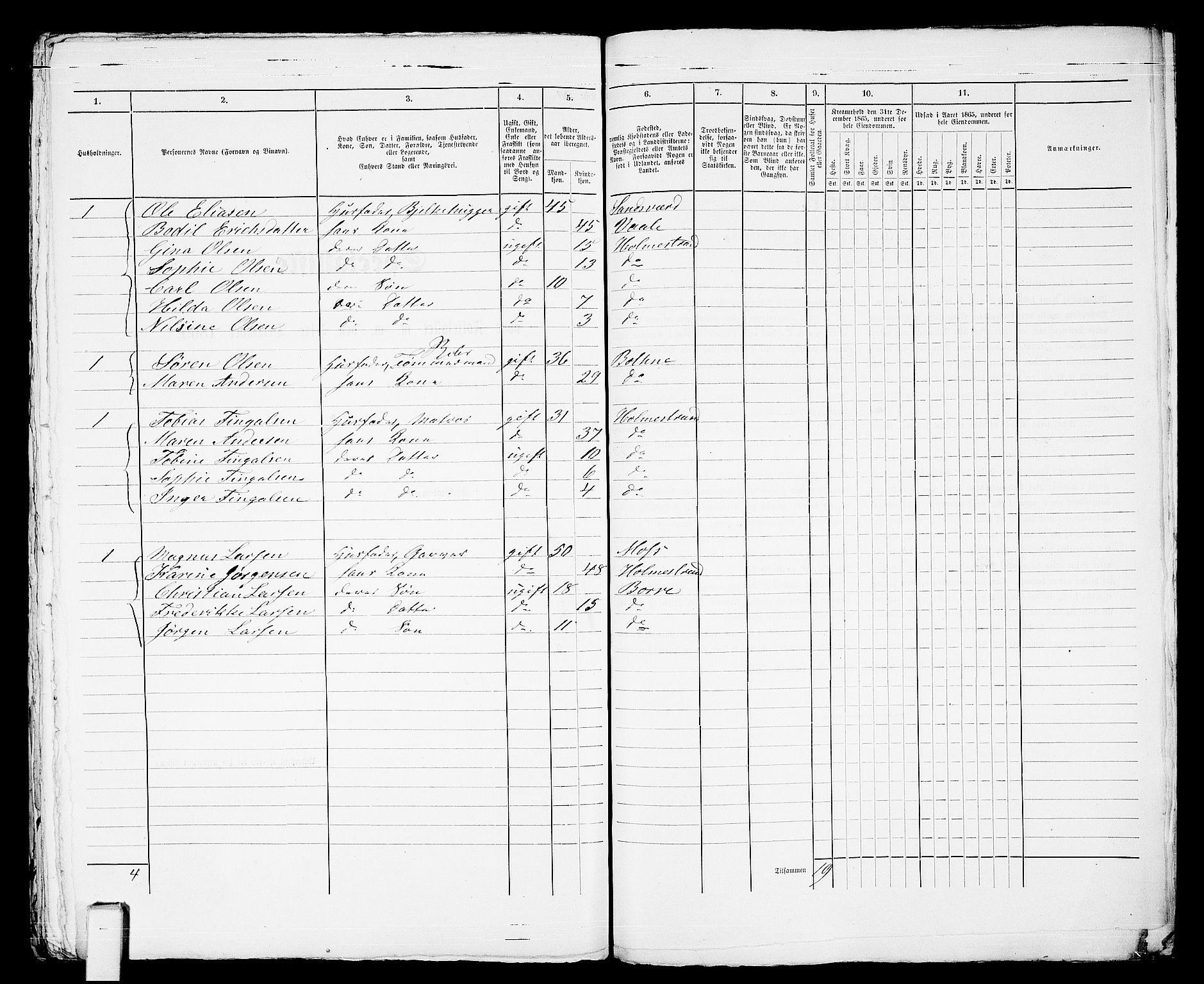 RA, 1865 census for Botne/Holmestrand, 1865, p. 412