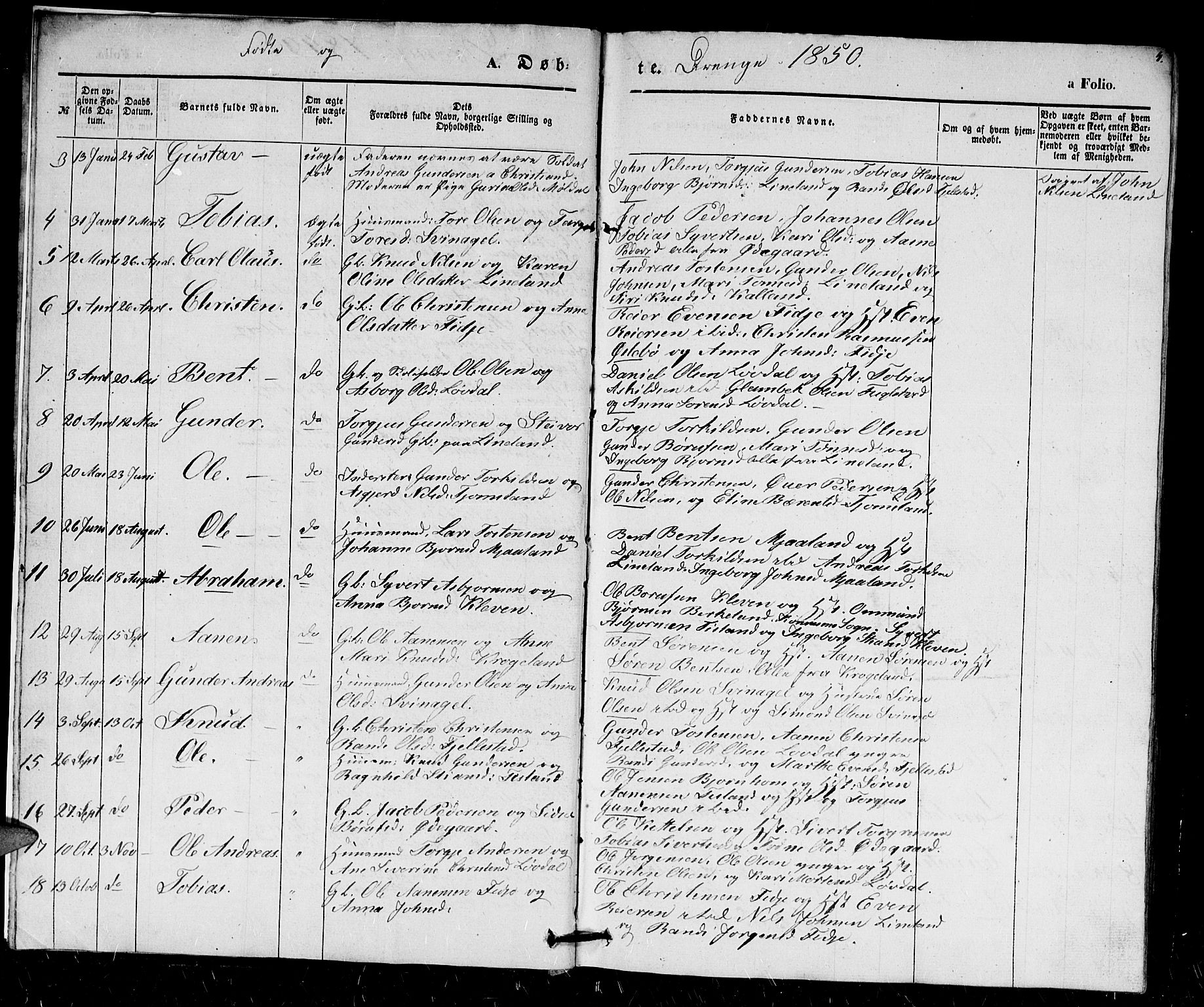 Holum sokneprestkontor, SAK/1111-0022/F/Fb/Fbb/L0002: Parish register (copy) no. B 2, 1847-1874, p. 4