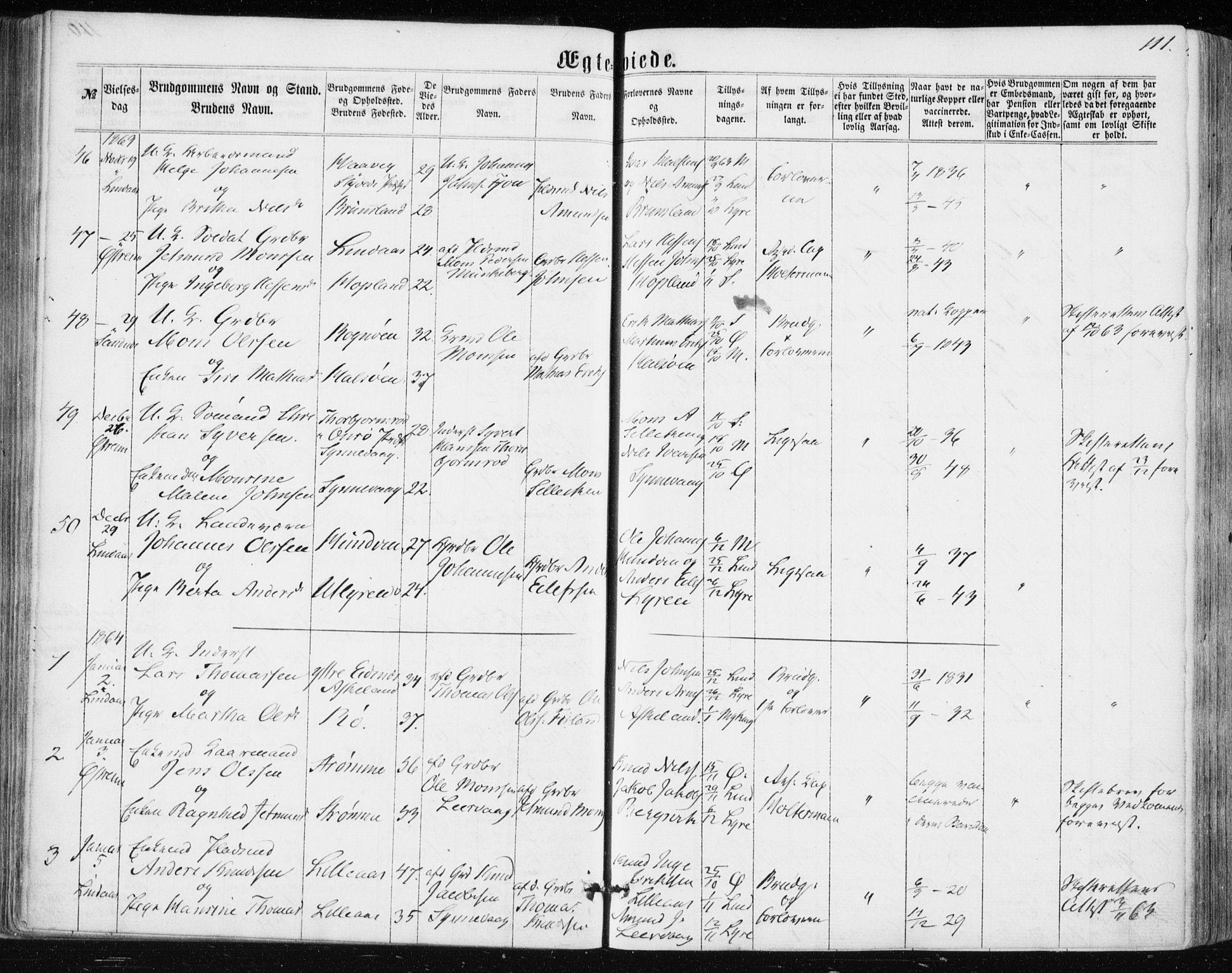 Lindås Sokneprestembete, SAB/A-76701/H/Haa: Parish register (official) no. A 16, 1863-1875, p. 111