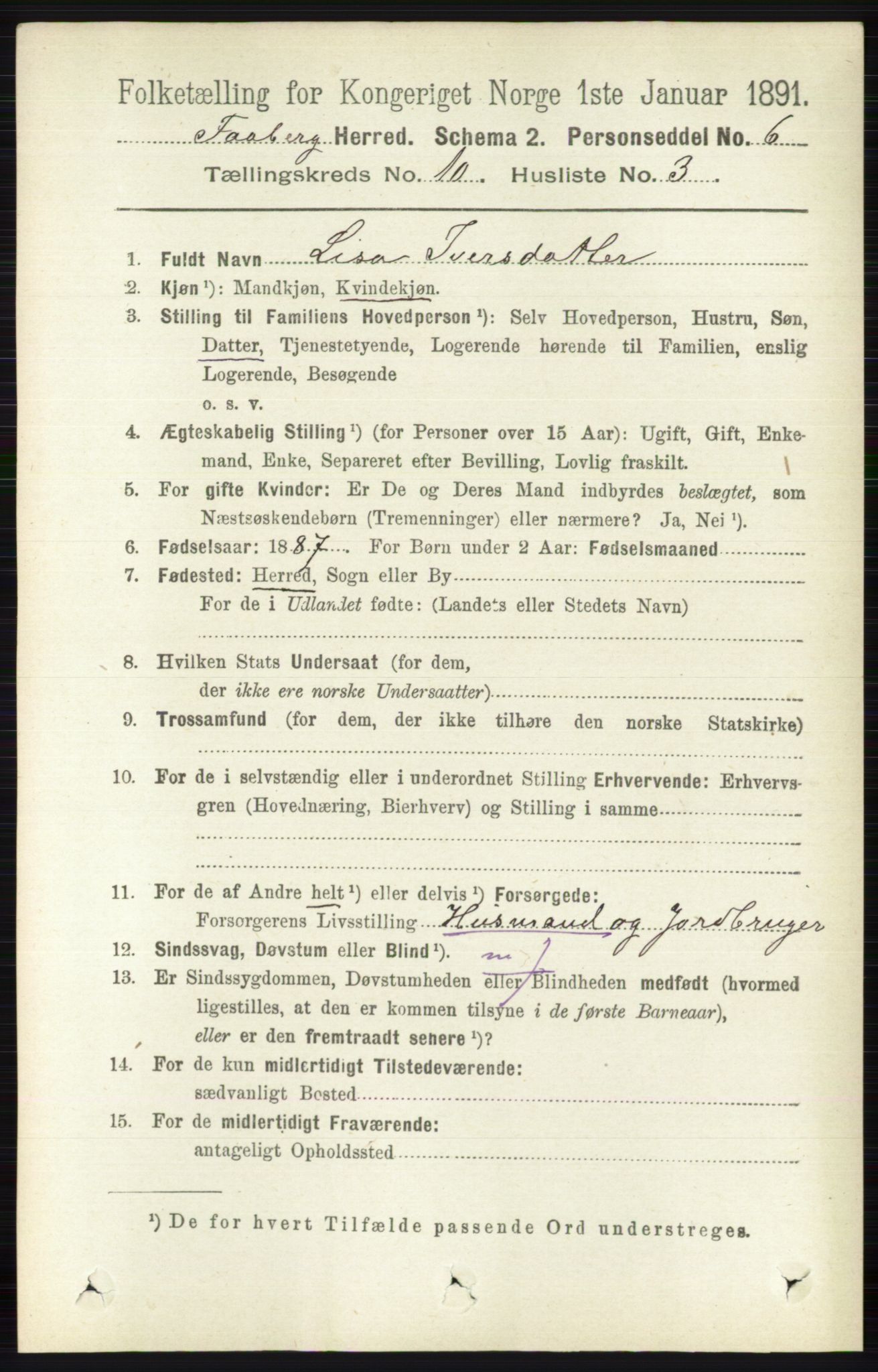 RA, 1891 census for 0524 Fåberg, 1891, p. 4124