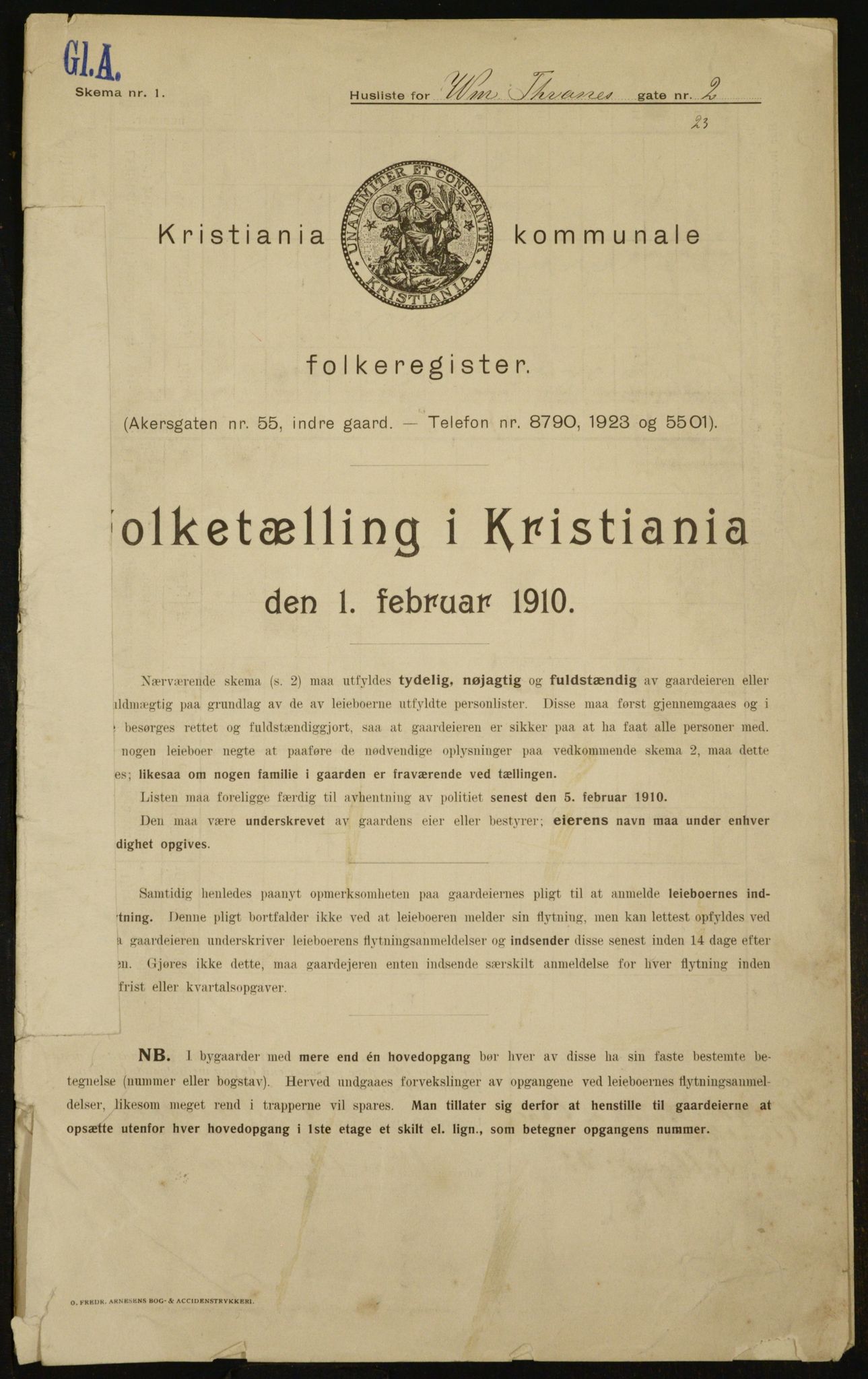 OBA, Municipal Census 1910 for Kristiania, 1910, p. 119660