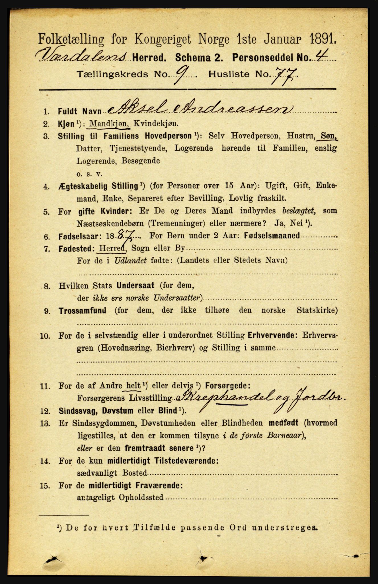 RA, 1891 census for 1721 Verdal, 1891, p. 5500