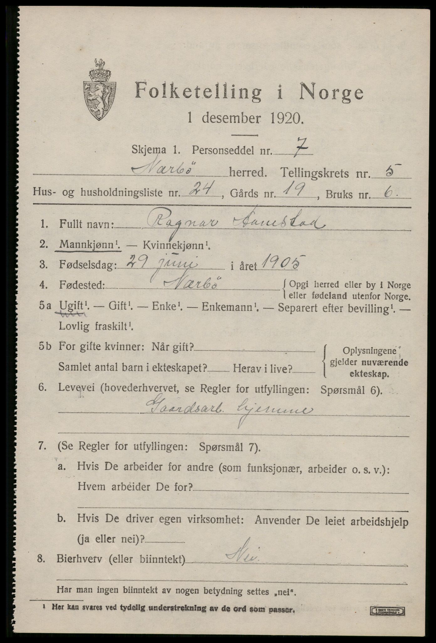 SAST, 1920 census for Nærbø, 1920, p. 3595