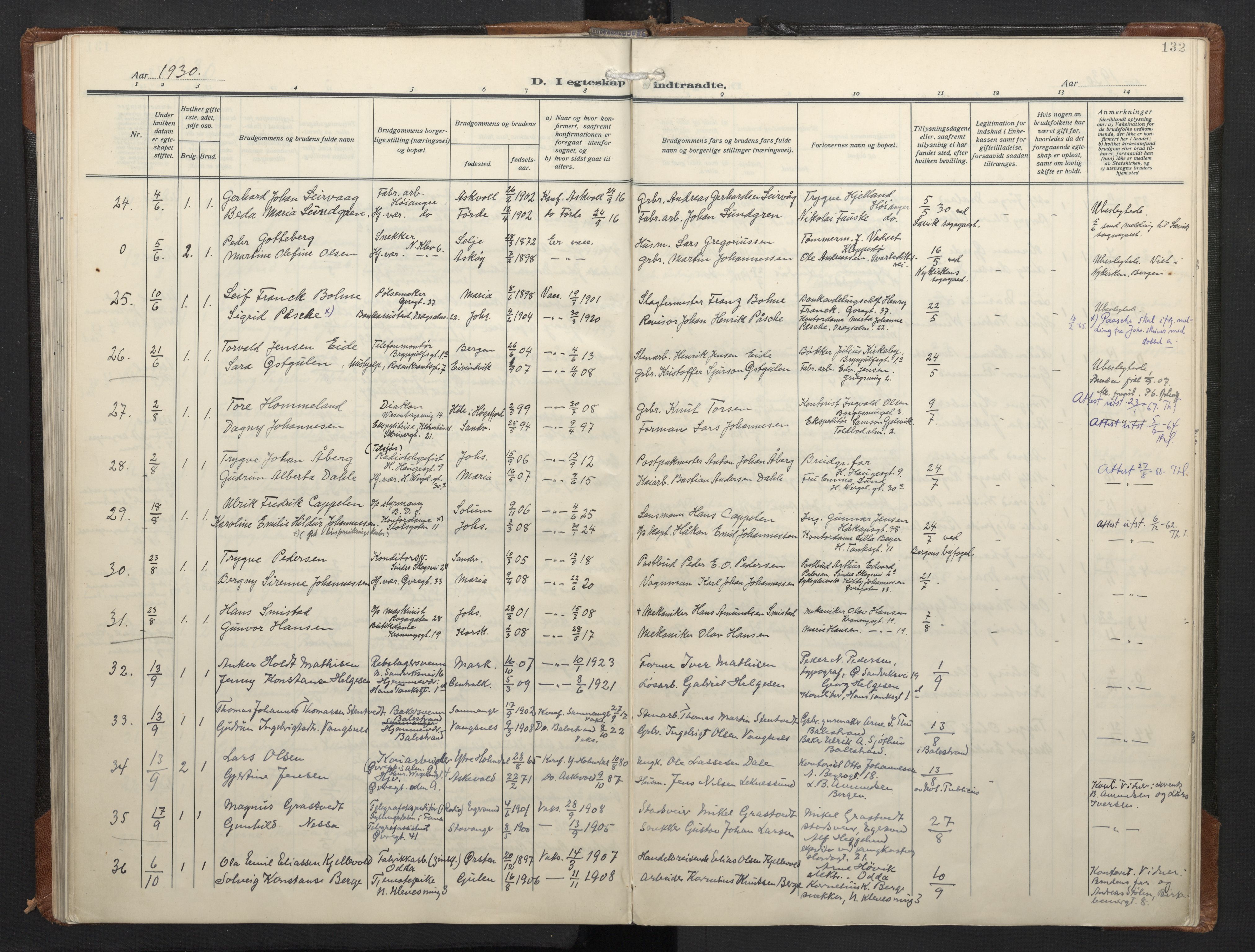 Mariakirken Sokneprestembete, SAB/A-76901/H/Haa/L0016: Parish register (official) no. C 4, 1927-1938, p. 131b-132a