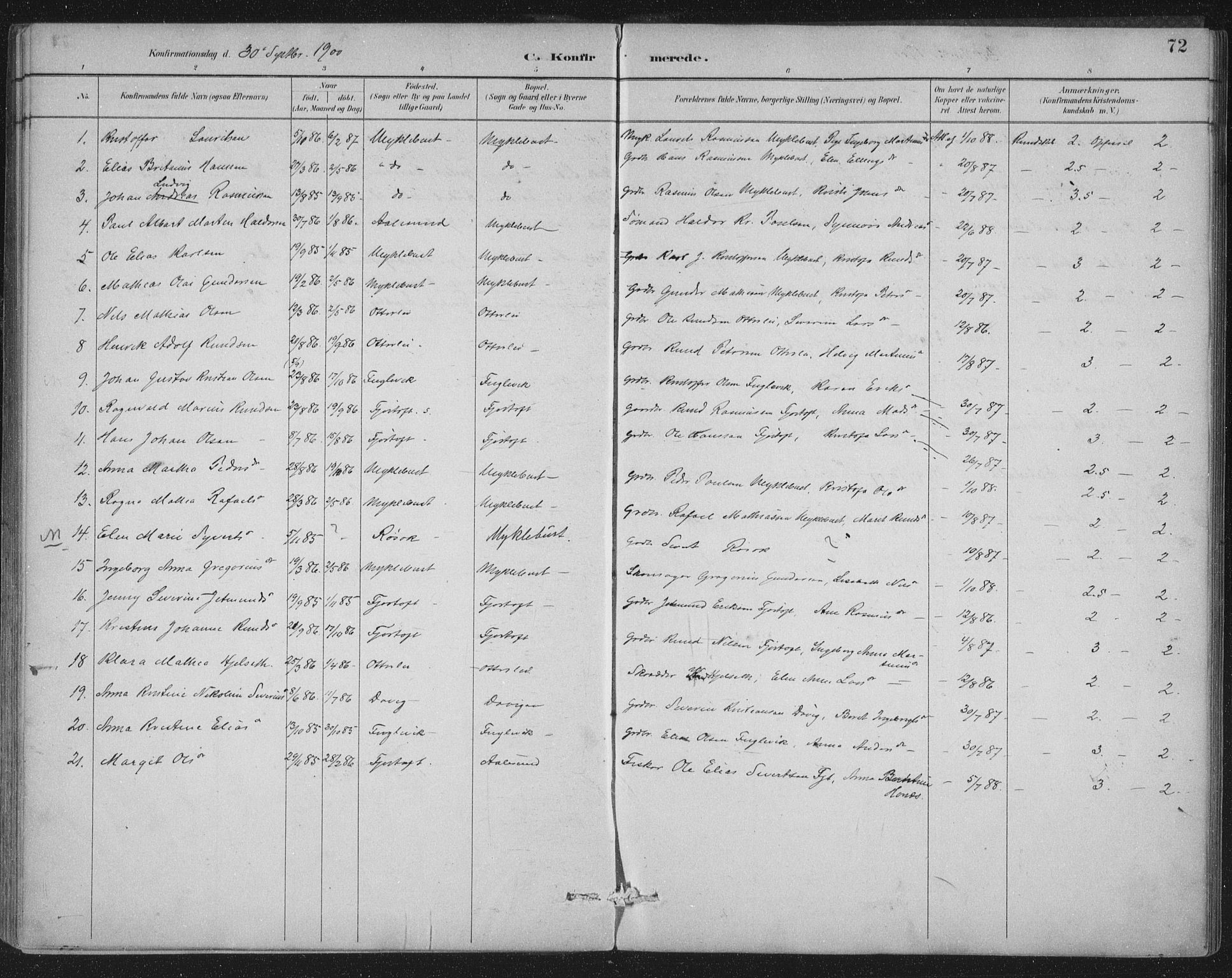 Ministerialprotokoller, klokkerbøker og fødselsregistre - Møre og Romsdal, SAT/A-1454/538/L0522: Parish register (official) no. 538A01, 1884-1913, p. 72
