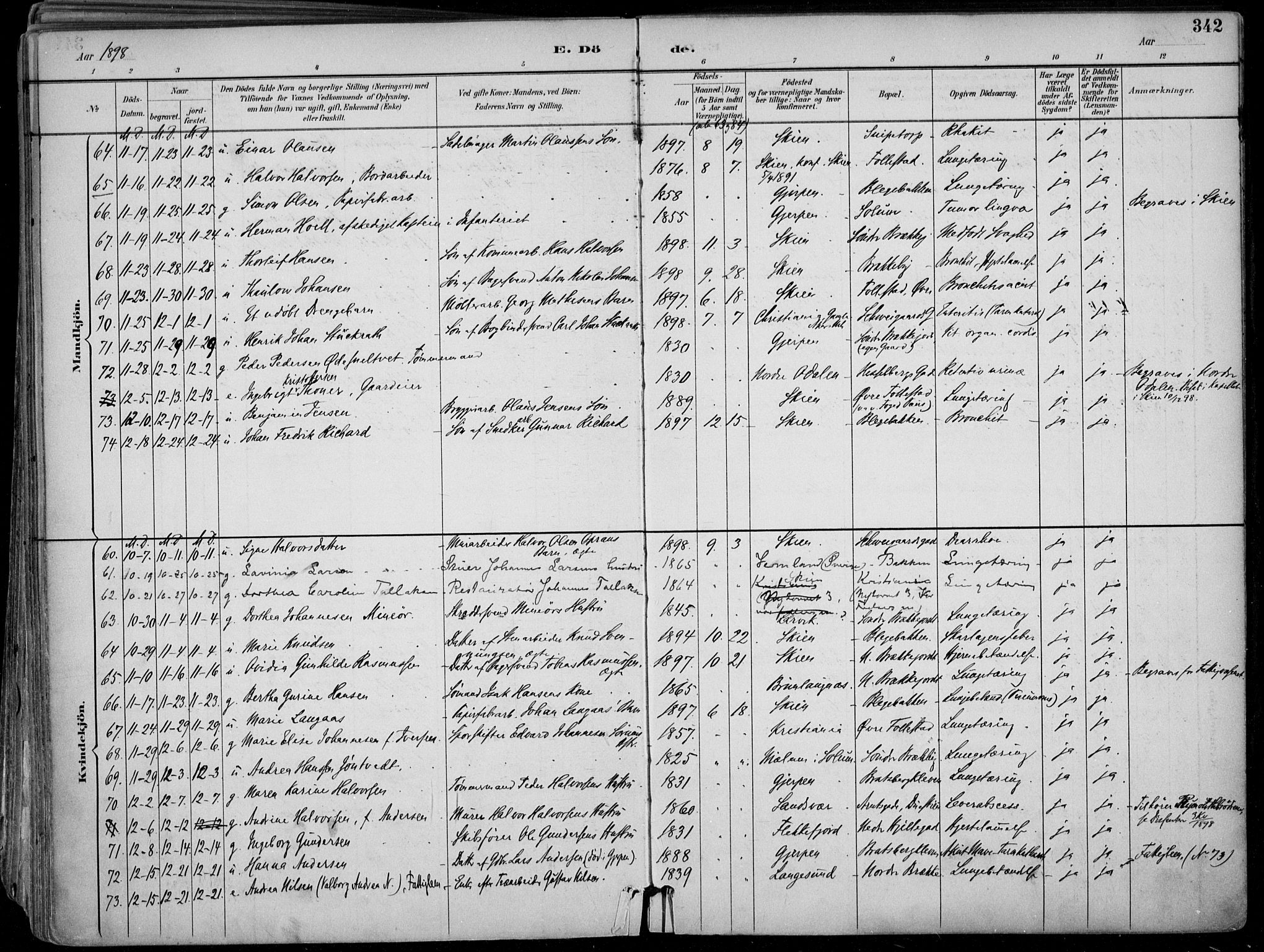 Skien kirkebøker, AV/SAKO-A-302/F/Fa/L0010: Parish register (official) no. 10, 1891-1899, p. 342