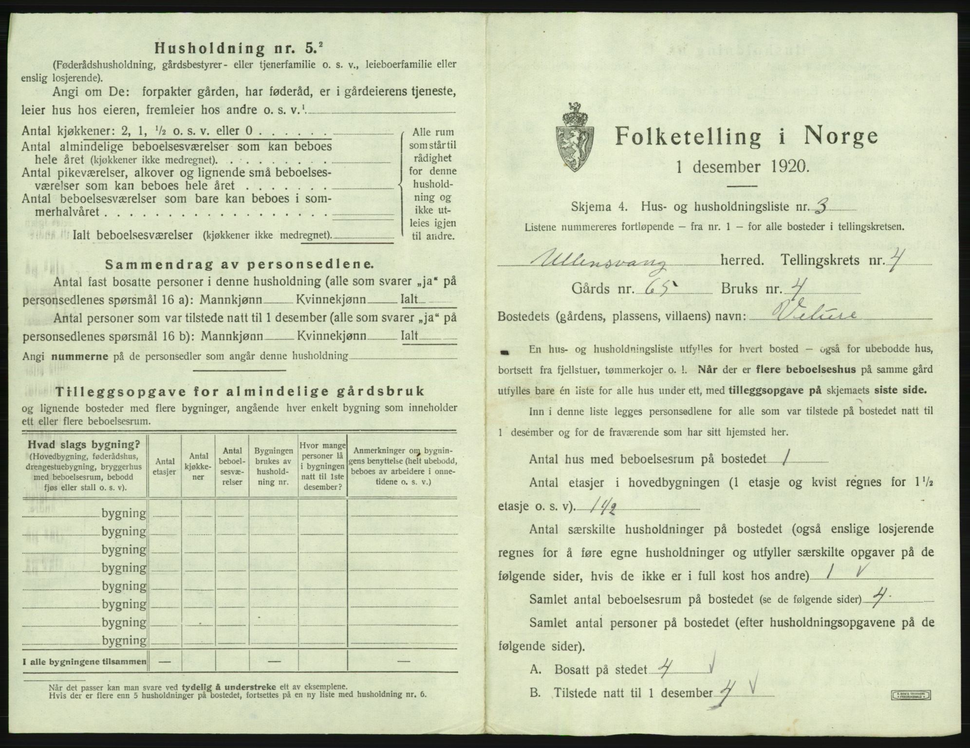 SAB, 1920 census for Ullensvang, 1920, p. 273