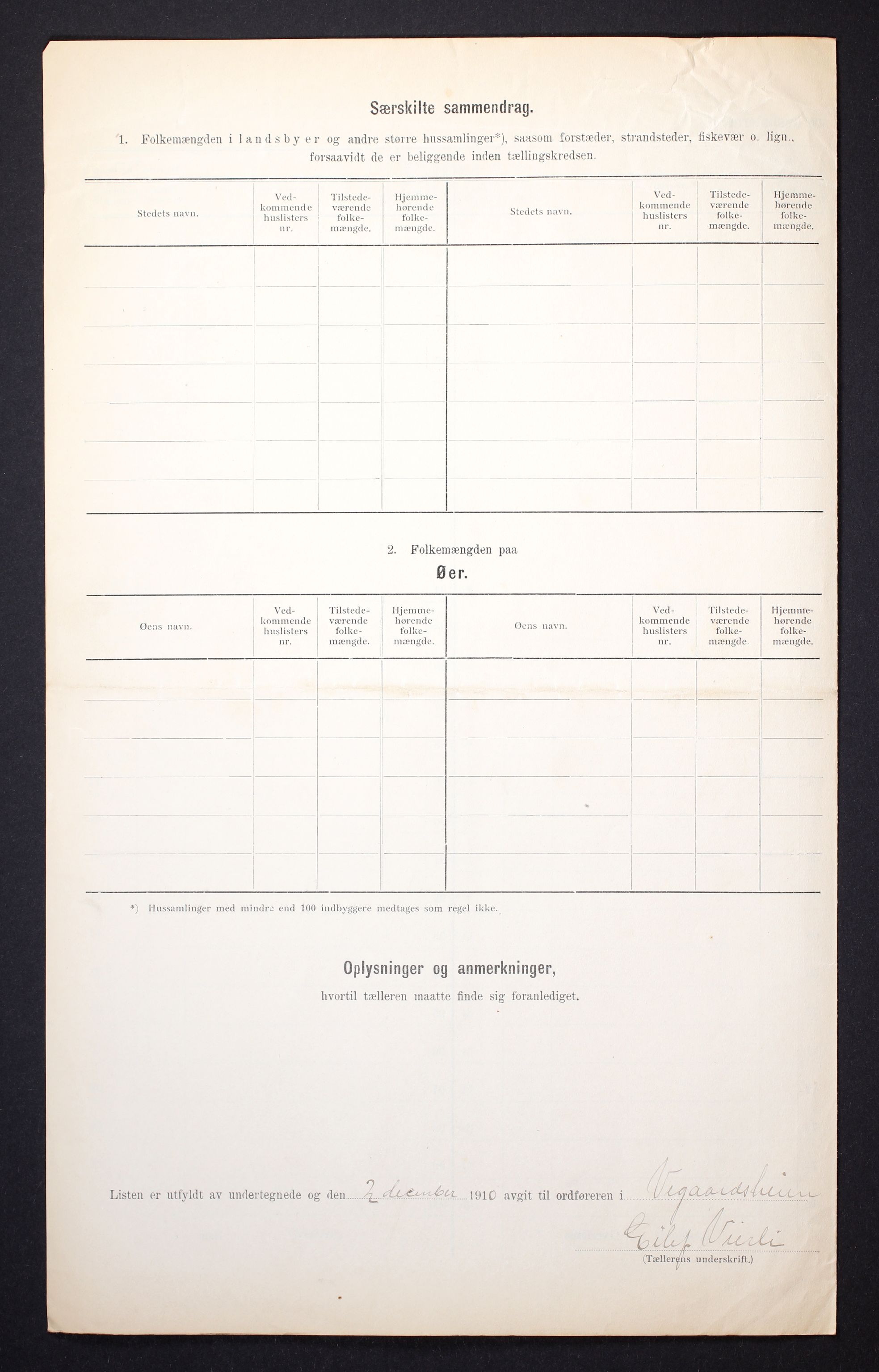 RA, 1910 census for Vegårshei, 1910, p. 6