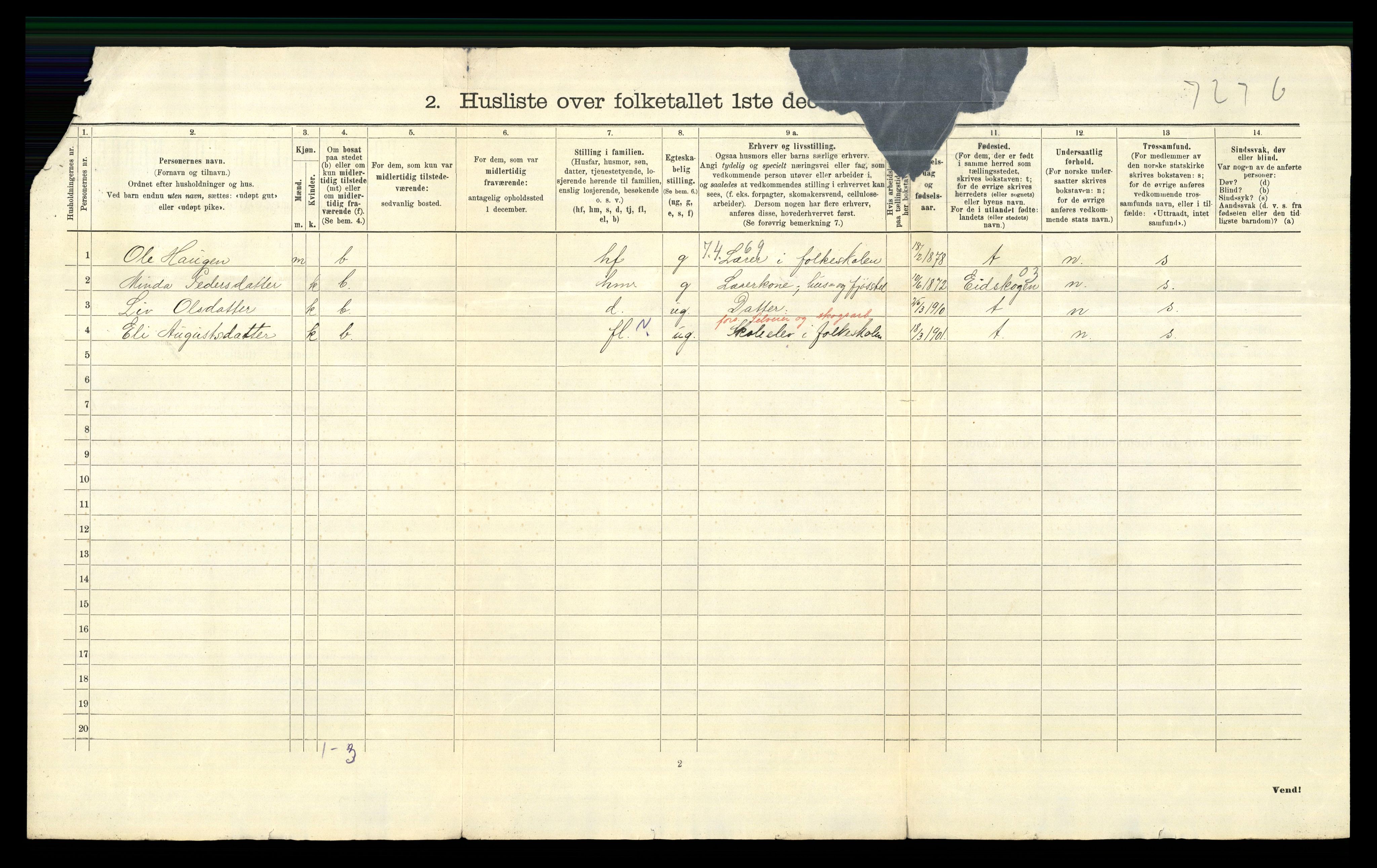 RA, 1910 census for Trysil, 1910, p. 1130