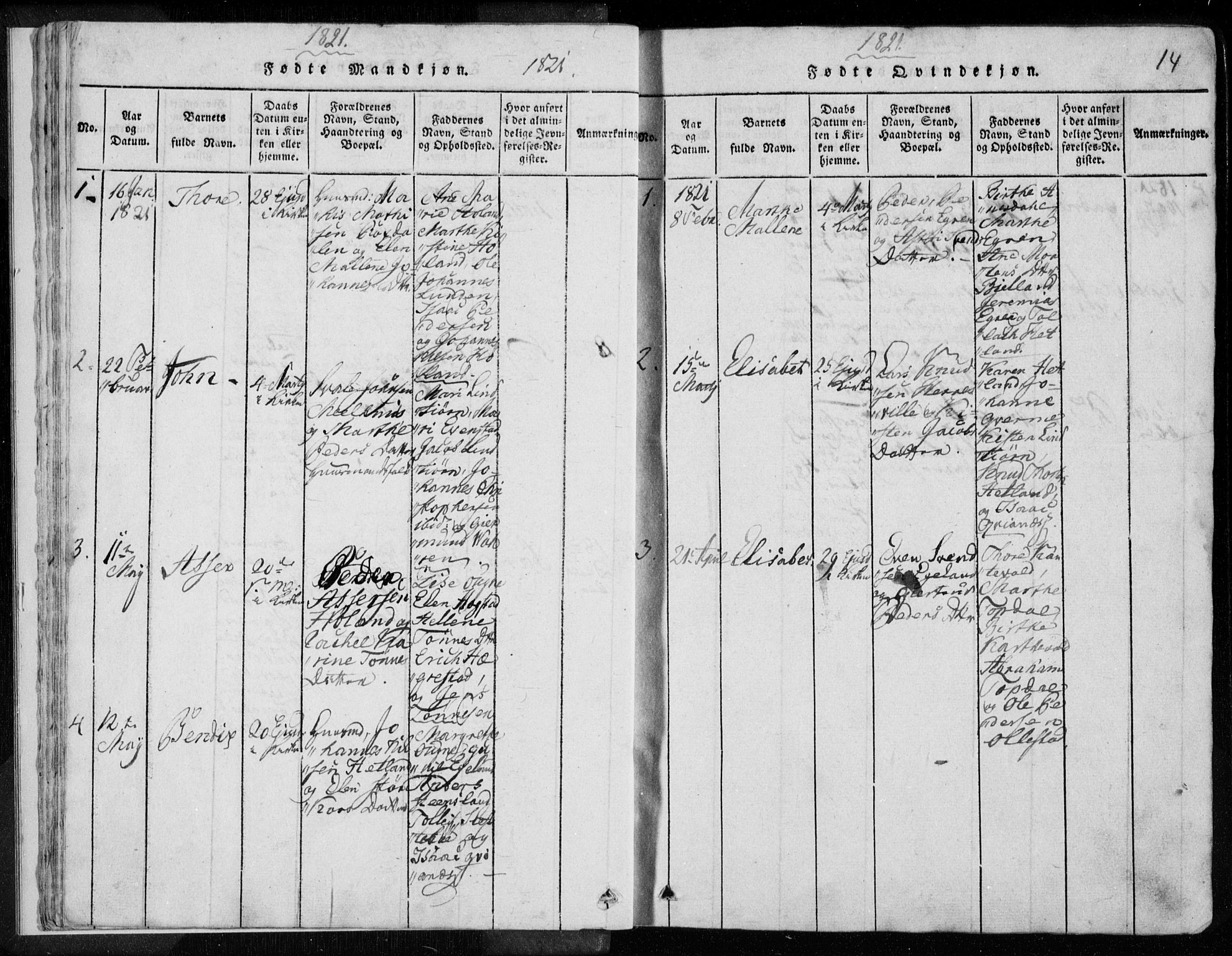 Eigersund sokneprestkontor, SAST/A-101807/S08/L0008: Parish register (official) no. A 8, 1816-1847, p. 14