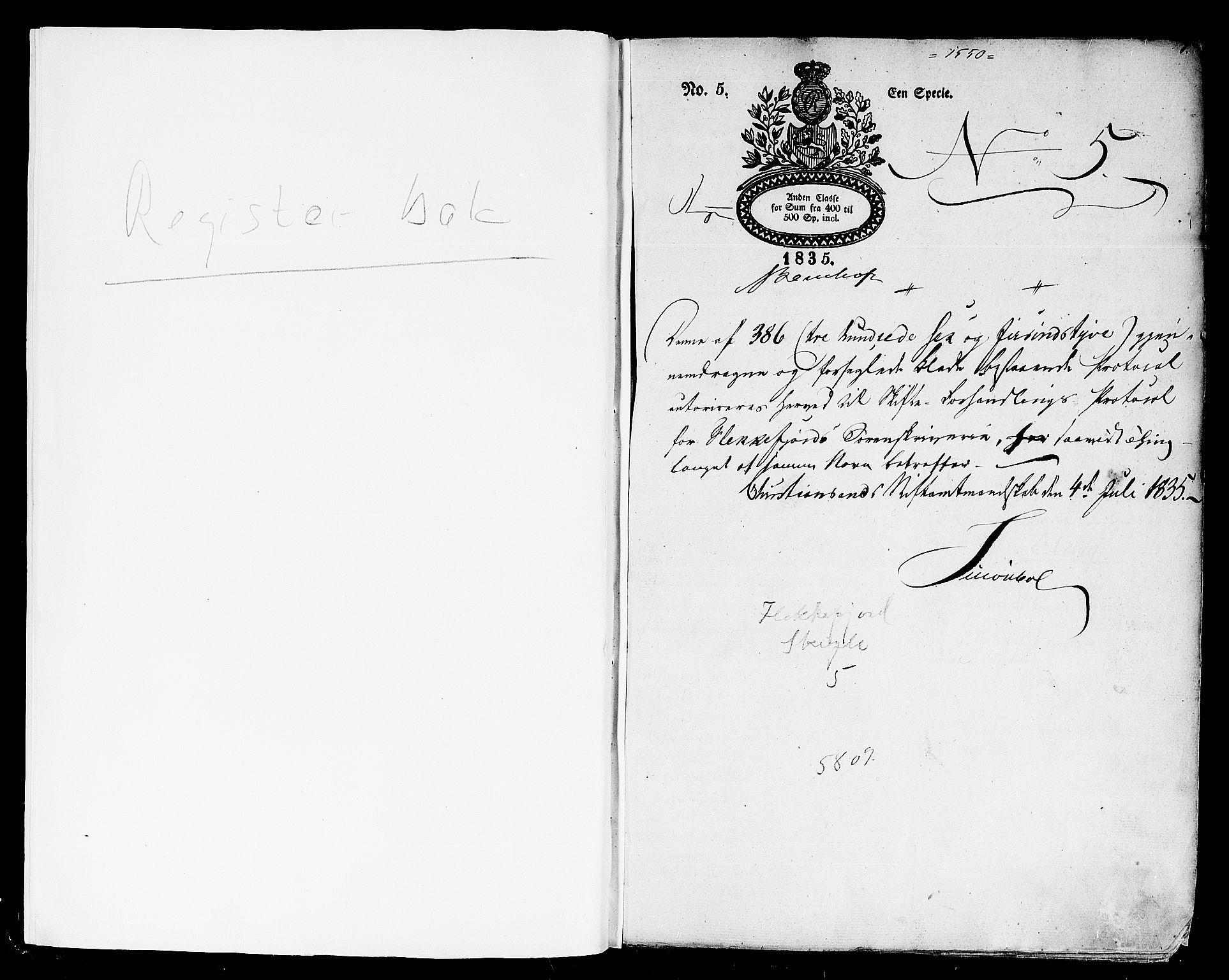 Flekkefjord sorenskriveri, AV/SAK-1221-0001/H/Hc/L0011: Skifteprotokoll nr. 5, med gårdsnavn- og personnavnregister, 1835-1841, p. 0b-1a