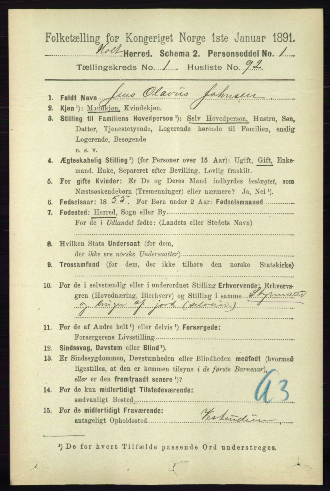 RA, 1891 census for 0914 Holt, 1891, p. 607