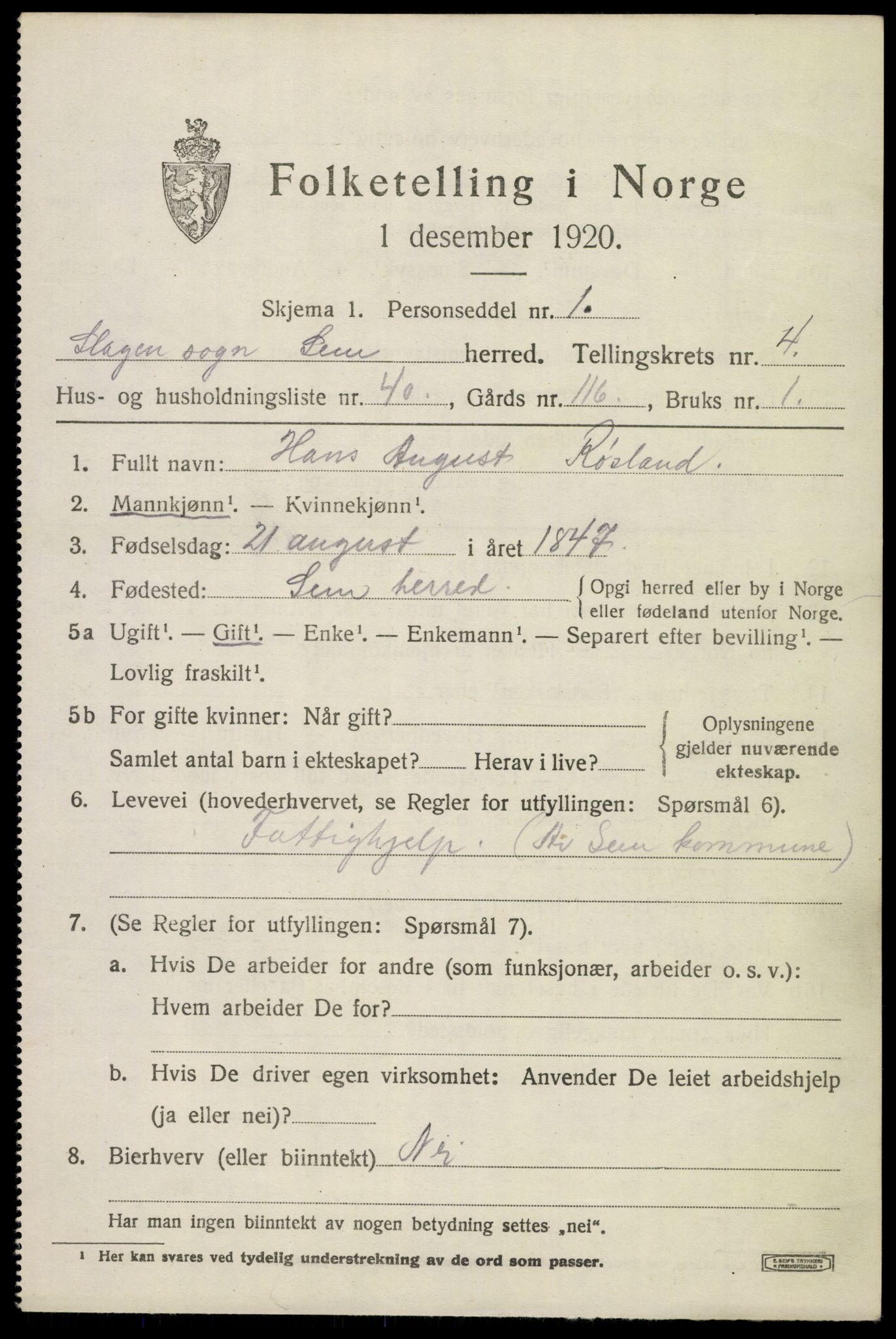 SAKO, 1920 census for Sem, 1920, p. 7499