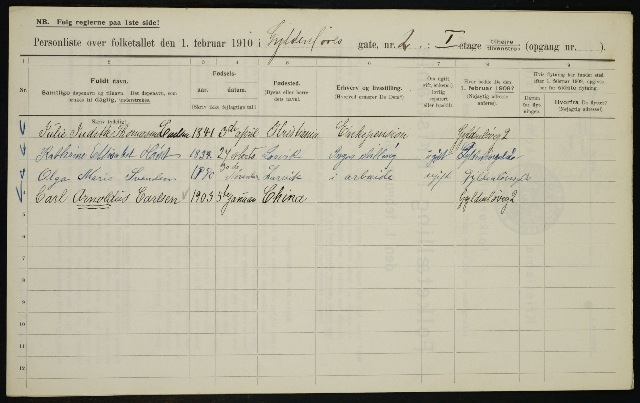 OBA, Municipal Census 1910 for Kristiania, 1910, p. 31146