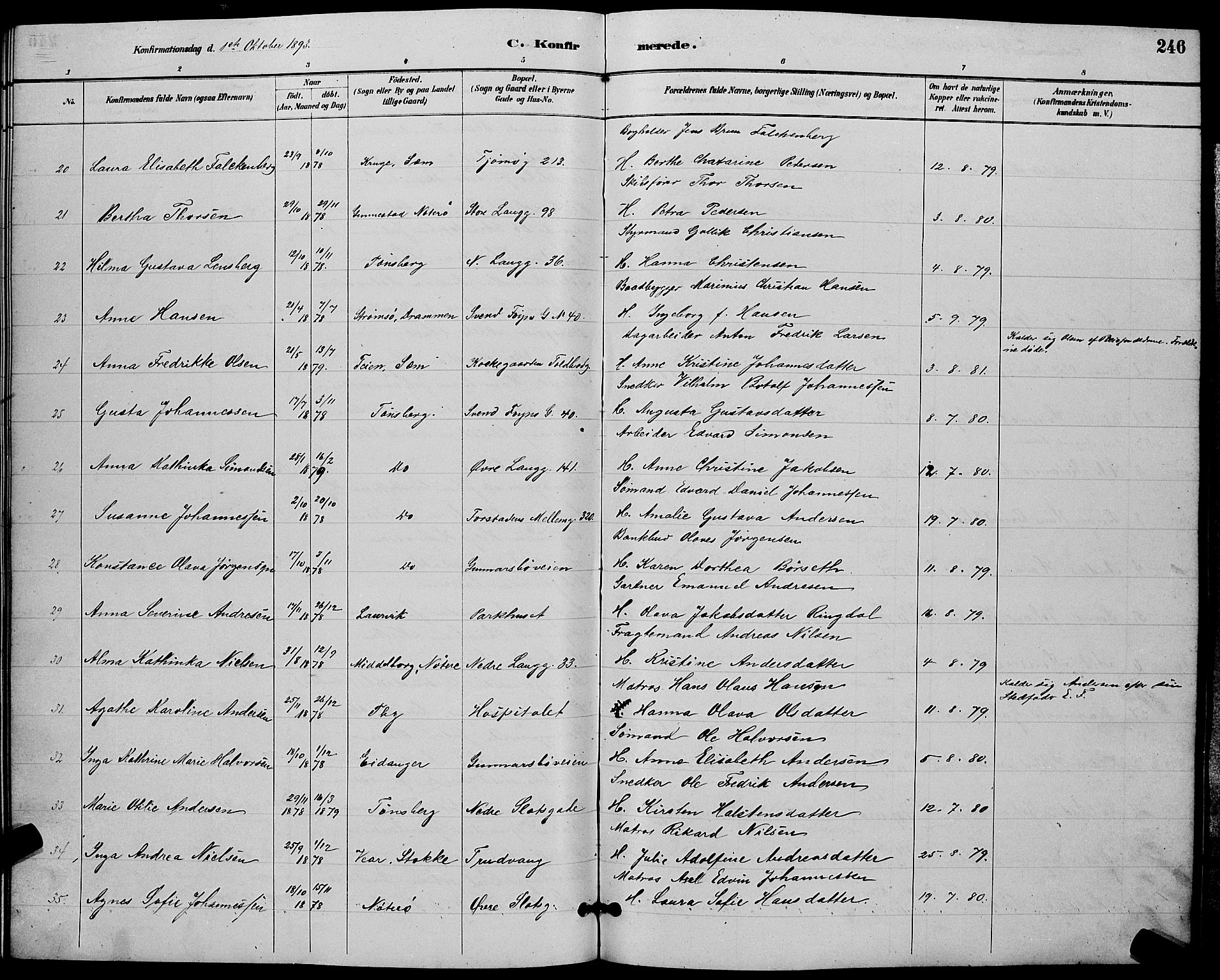 Tønsberg kirkebøker, SAKO/A-330/G/Ga/L0006: Parish register (copy) no. 6, 1885-1895, p. 246