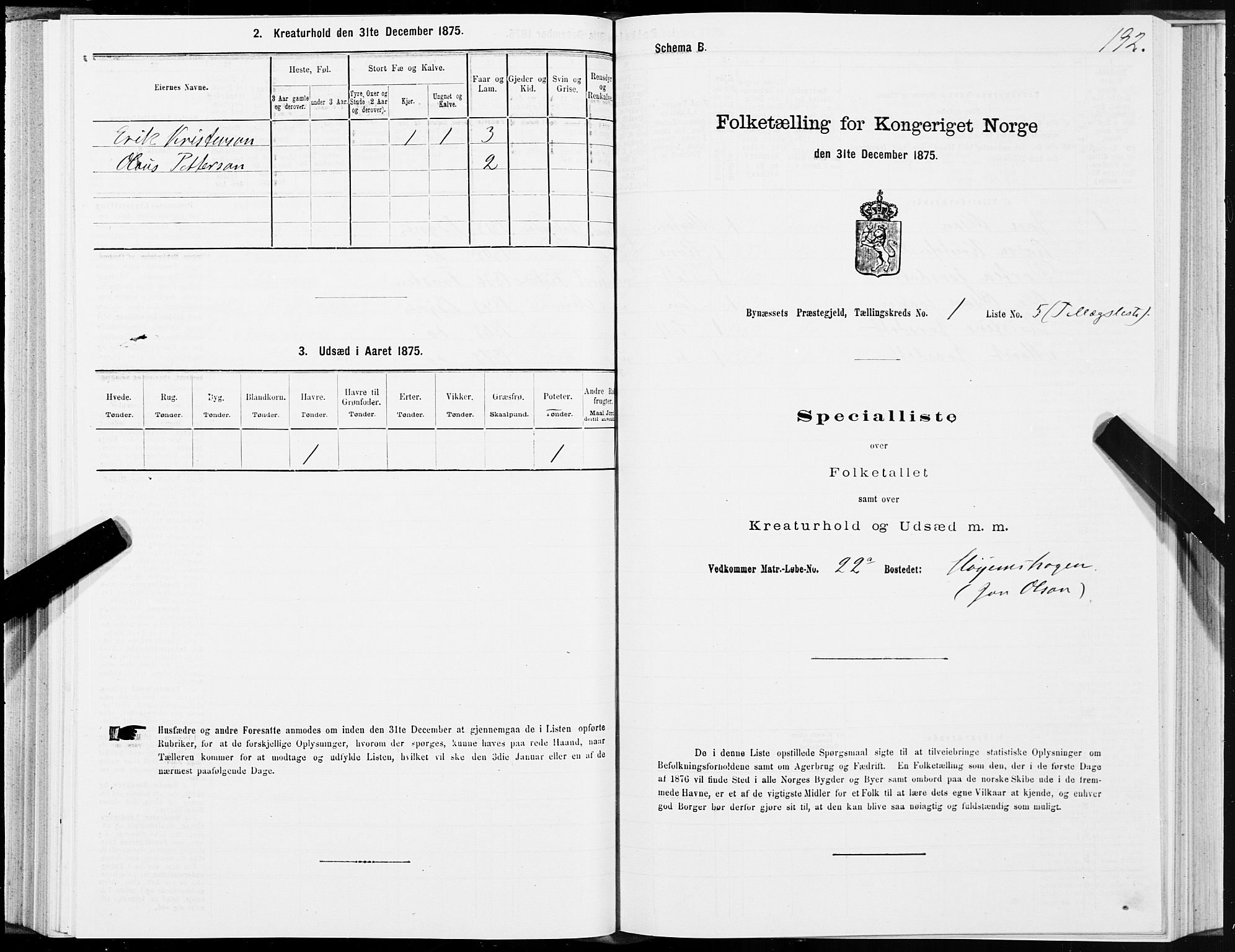 SAT, 1875 census for 1655P Byneset, 1875, p. 1192