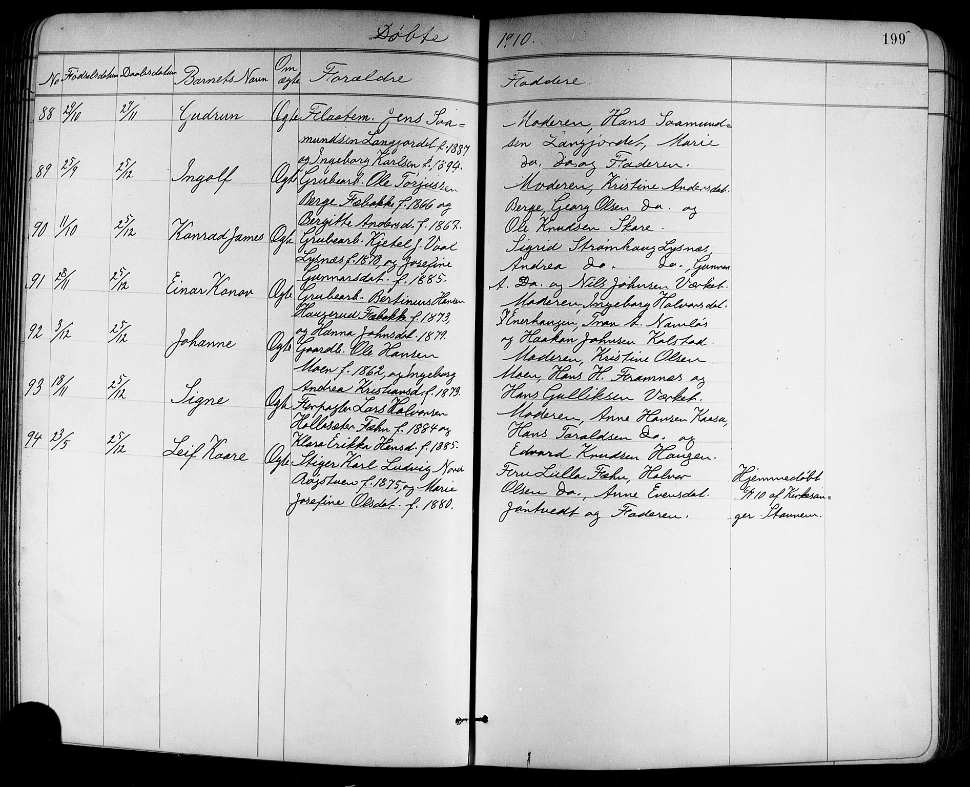 Holla kirkebøker, AV/SAKO-A-272/G/Ga/L0005: Parish register (copy) no. I 5, 1891-1917, p. 199