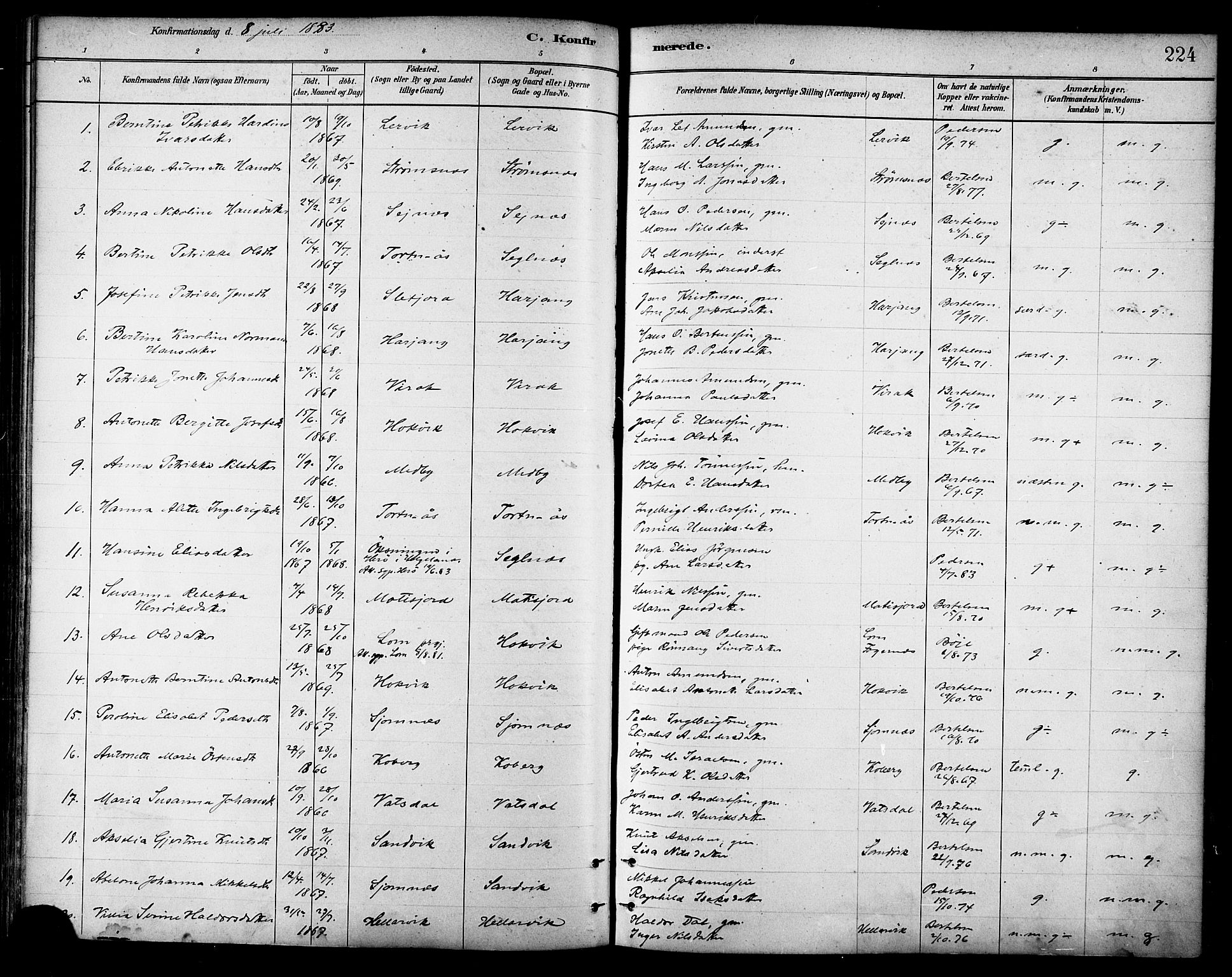 Ministerialprotokoller, klokkerbøker og fødselsregistre - Nordland, AV/SAT-A-1459/866/L0938: Parish register (official) no. 866A01, 1879-1893, p. 224