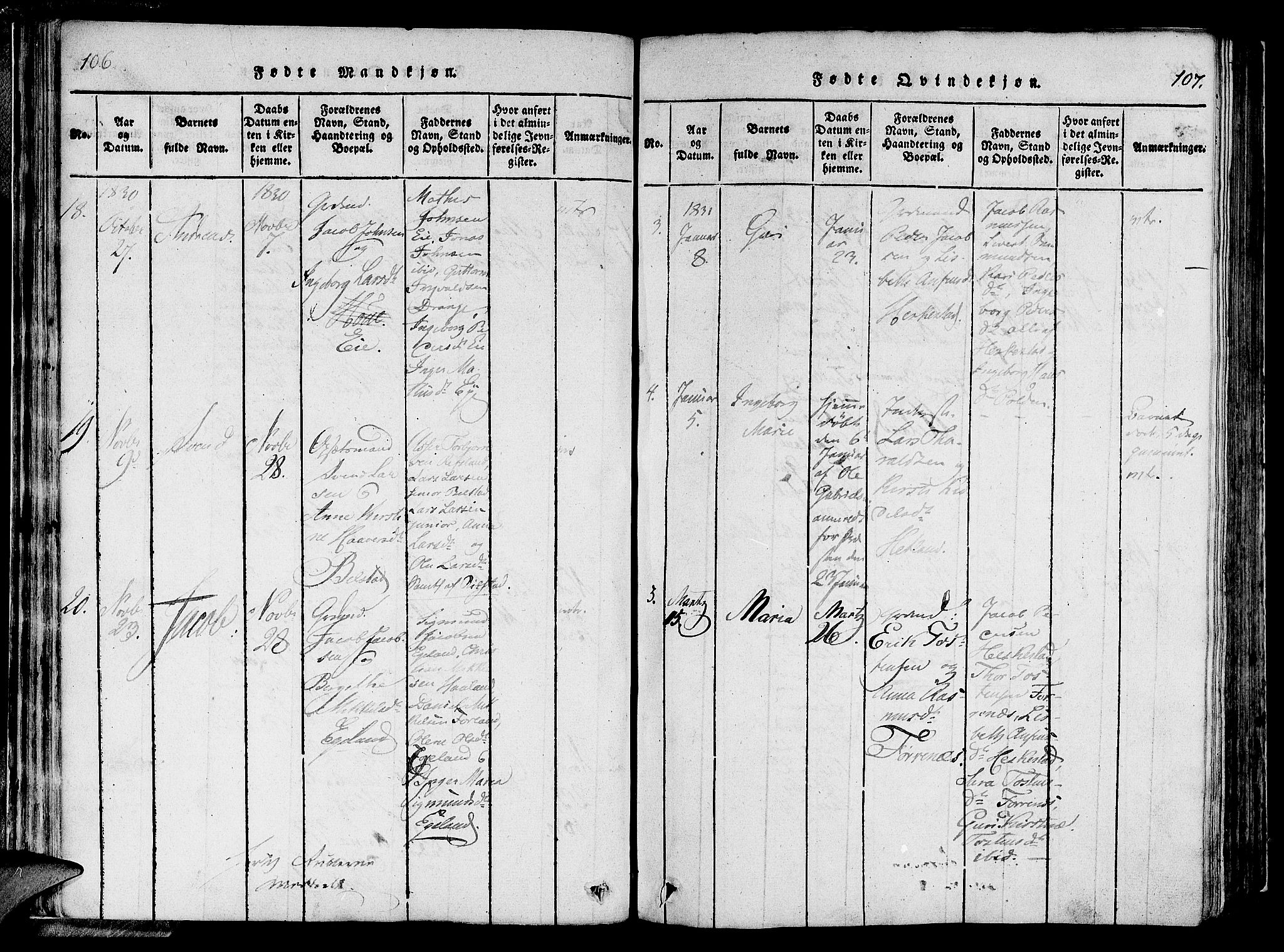 Lund sokneprestkontor, SAST/A-101809/S06/L0006: Parish register (official) no. A 6, 1816-1839, p. 106-107