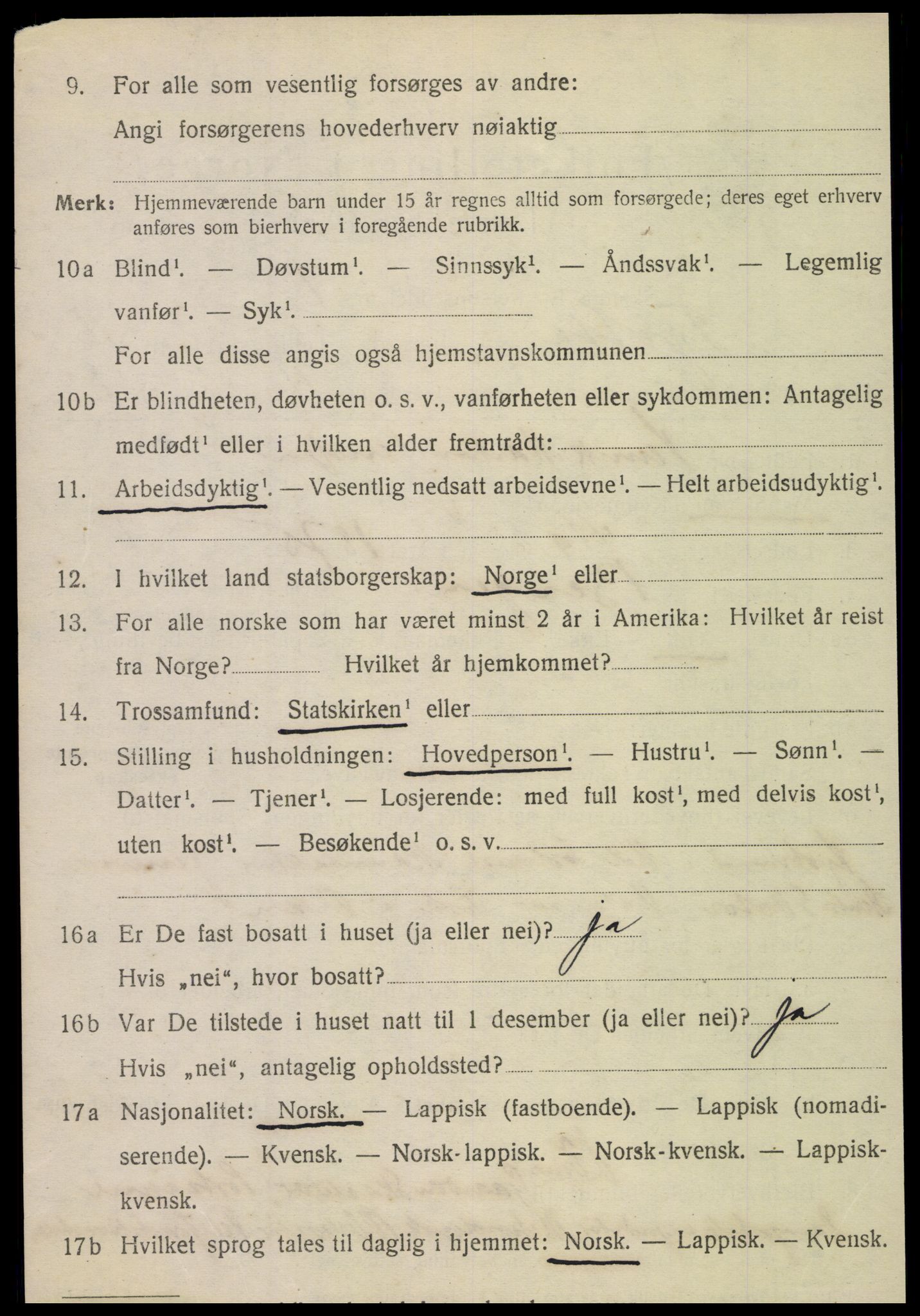 SAT, 1920 census for Tjøtta, 1920, p. 4340