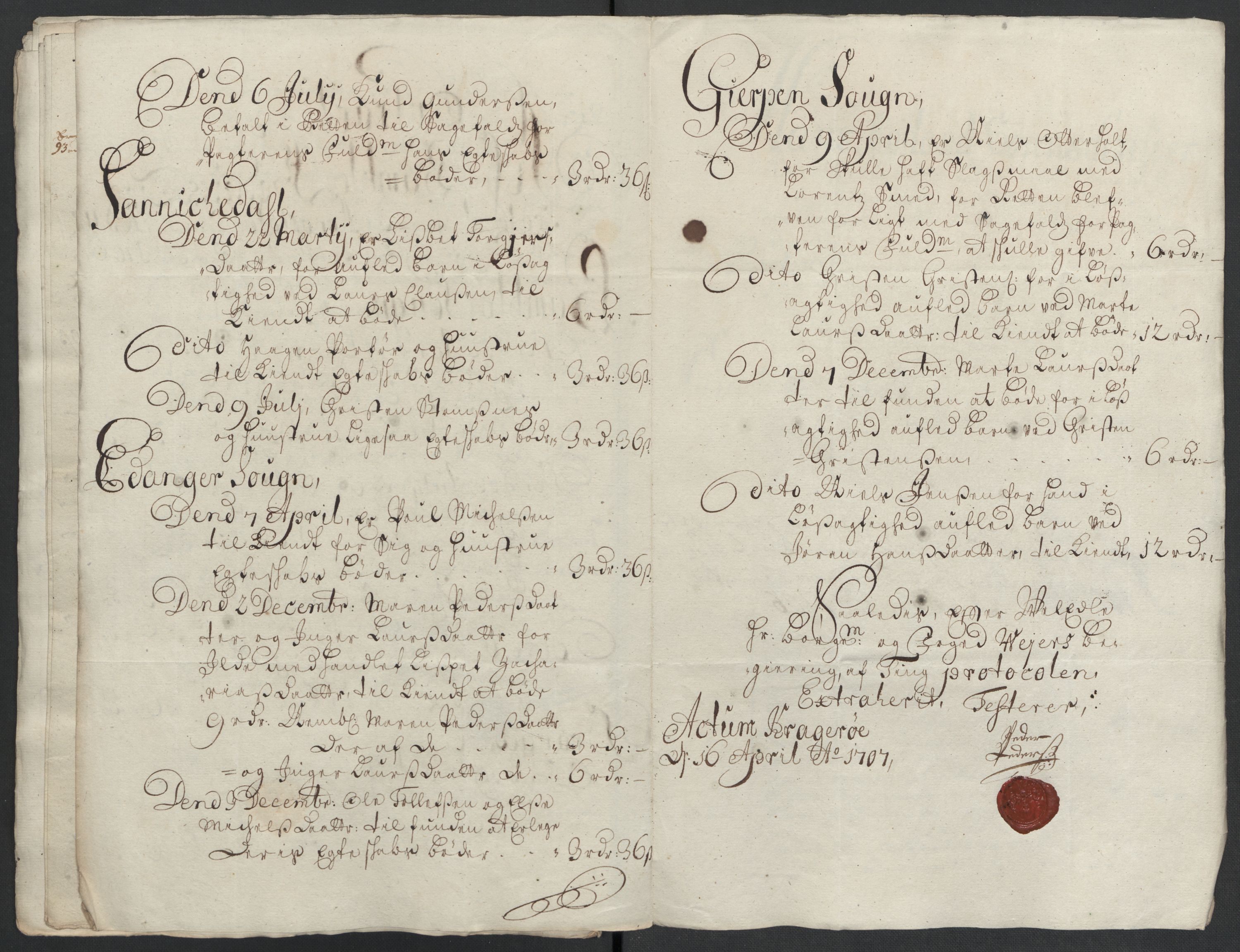 Rentekammeret inntil 1814, Reviderte regnskaper, Fogderegnskap, AV/RA-EA-4092/R36/L2116: Fogderegnskap Øvre og Nedre Telemark og Bamble, 1706-1707, p. 61