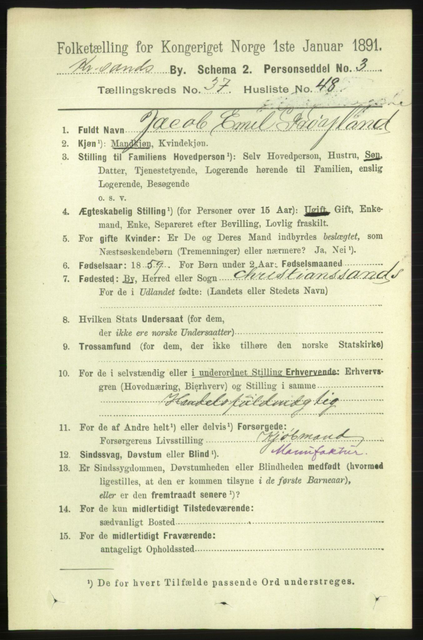 RA, 1891 census for 1001 Kristiansand, 1891, p. 11956