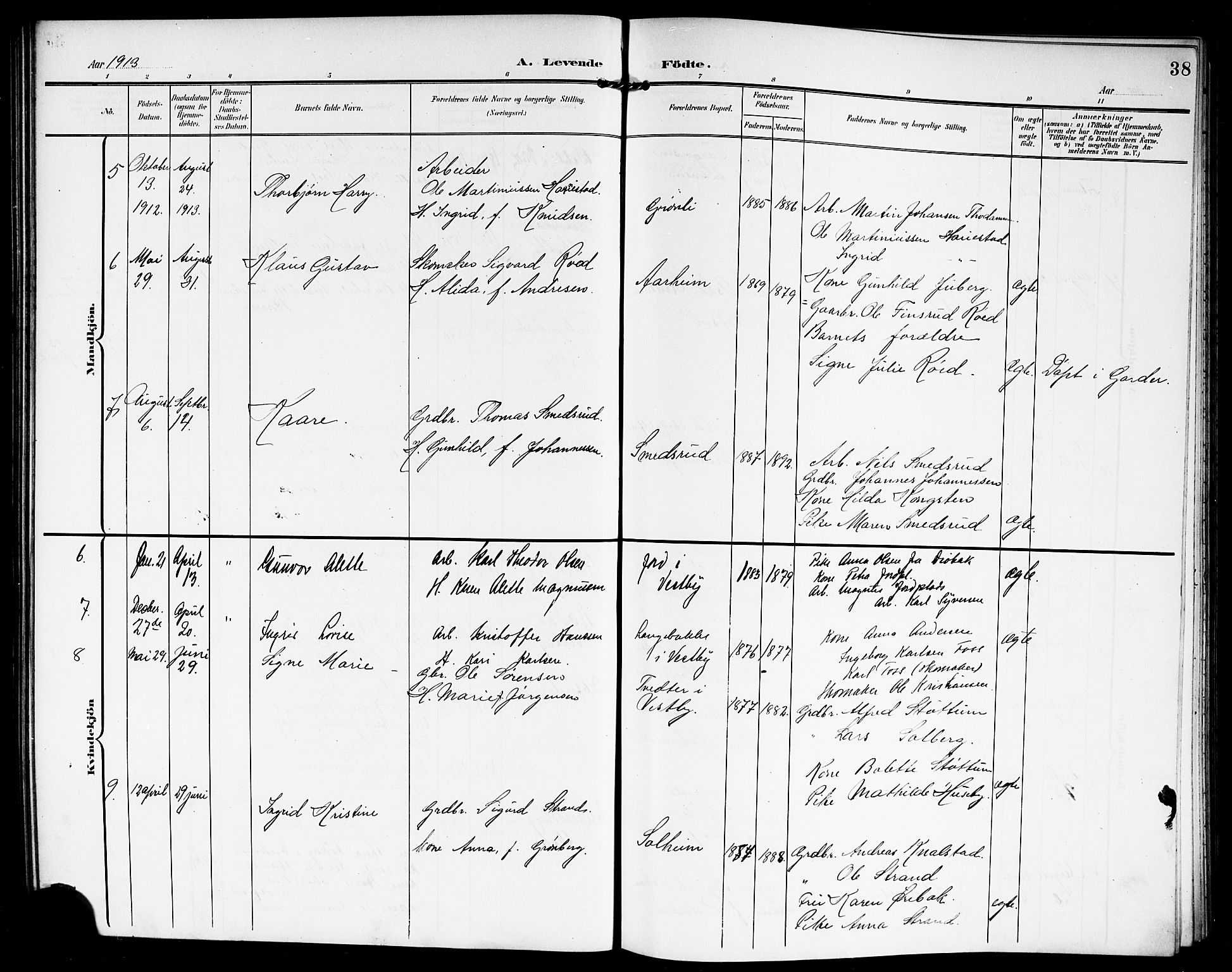 Vestby prestekontor Kirkebøker, AV/SAO-A-10893/G/Ga/L0002: Parish register (copy) no. I 2, 1903-1916, p. 38