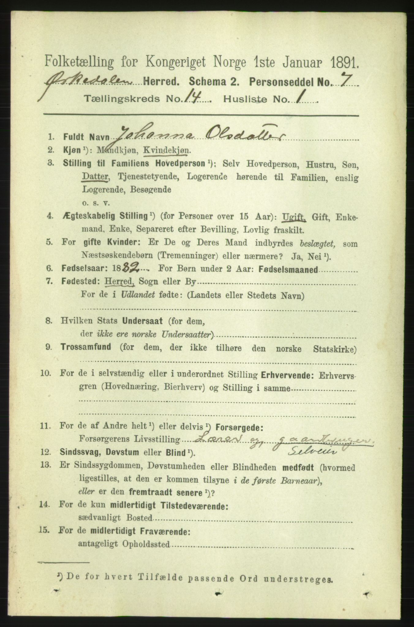 RA, 1891 census for 1638 Orkdal, 1891, p. 6556