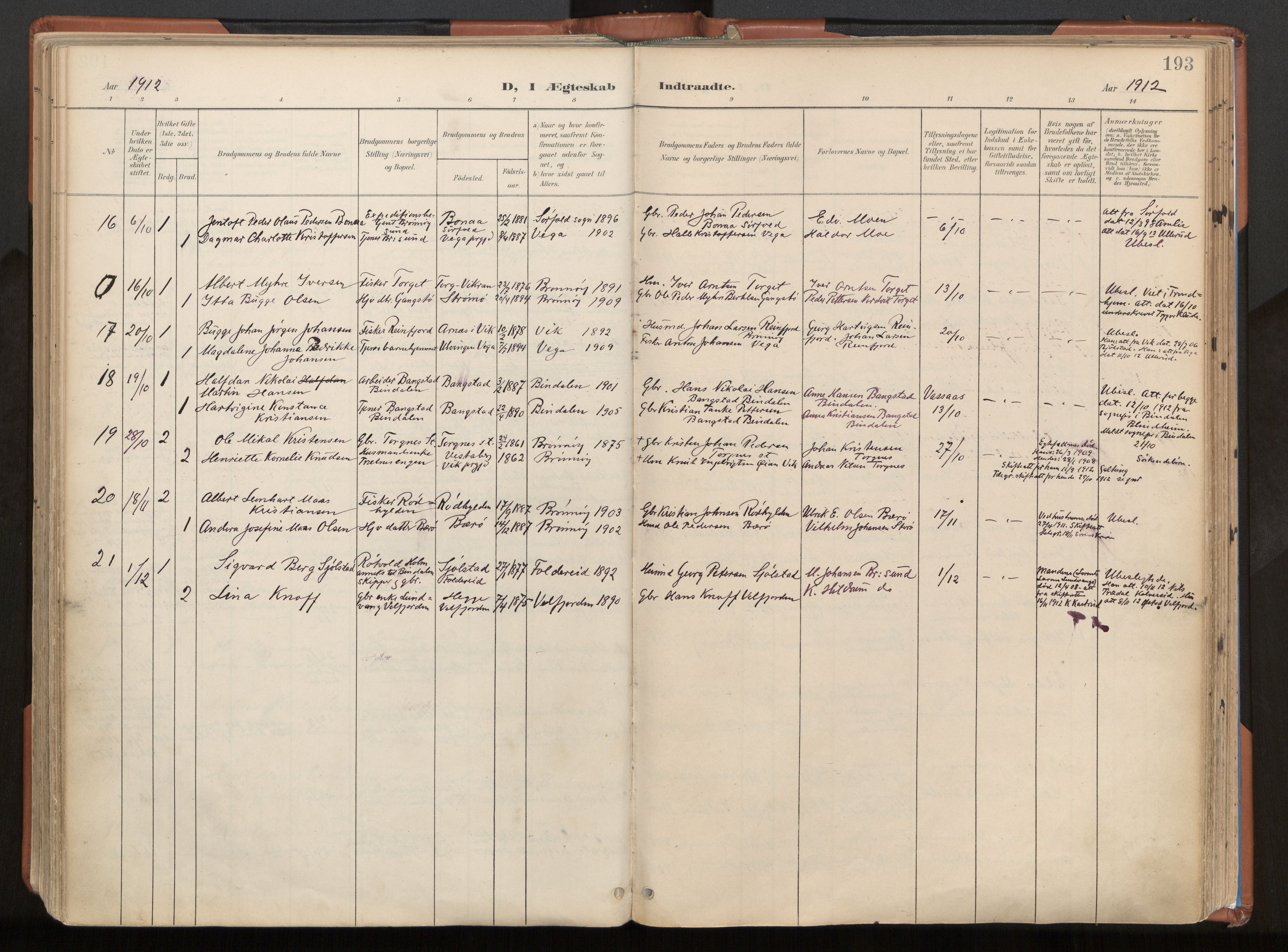 Ministerialprotokoller, klokkerbøker og fødselsregistre - Nordland, SAT/A-1459/813/L0201: Parish register (official) no. 813A11, 1901-1918, p. 193