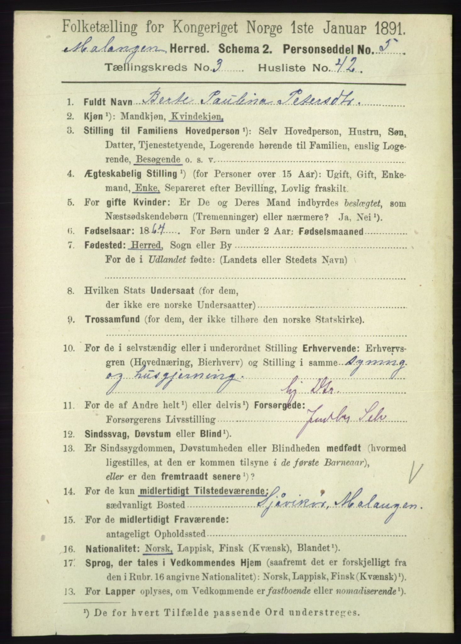 RA, 1891 census for 1932 Malangen, 1891, p. 1023