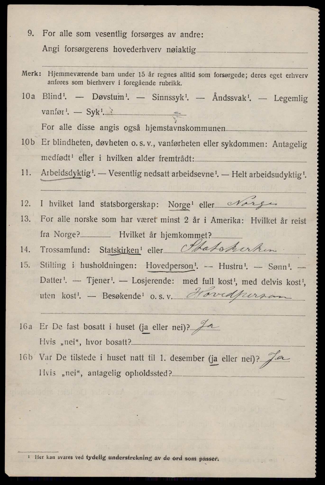 SAST, 1920 census for Stangaland, 1920, p. 1216