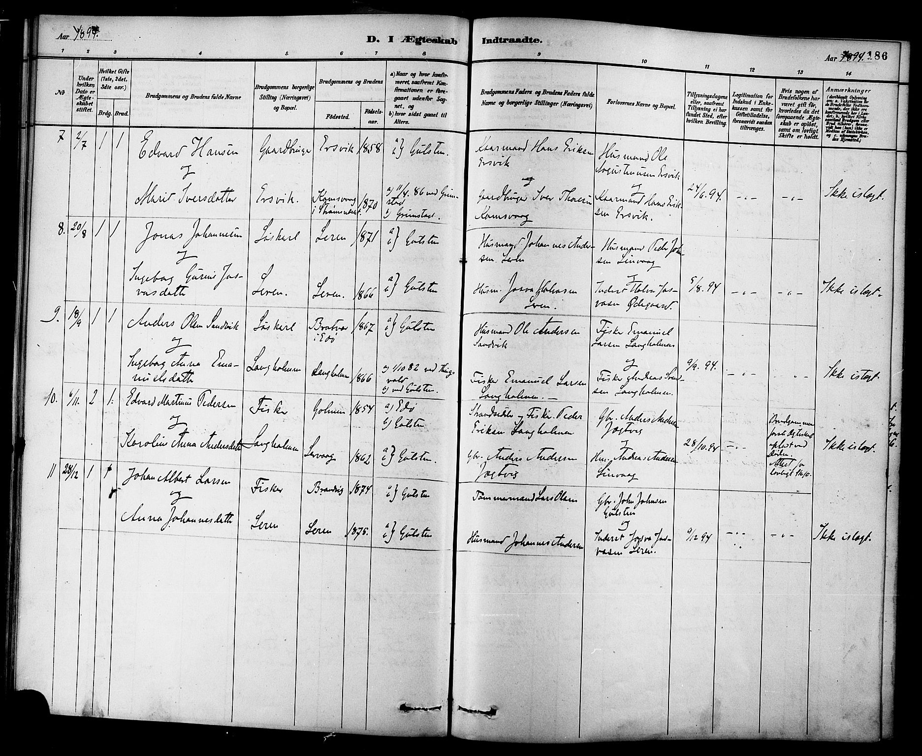 Ministerialprotokoller, klokkerbøker og fødselsregistre - Møre og Romsdal, AV/SAT-A-1454/577/L0896: Parish register (official) no. 577A03, 1880-1898, p. 186