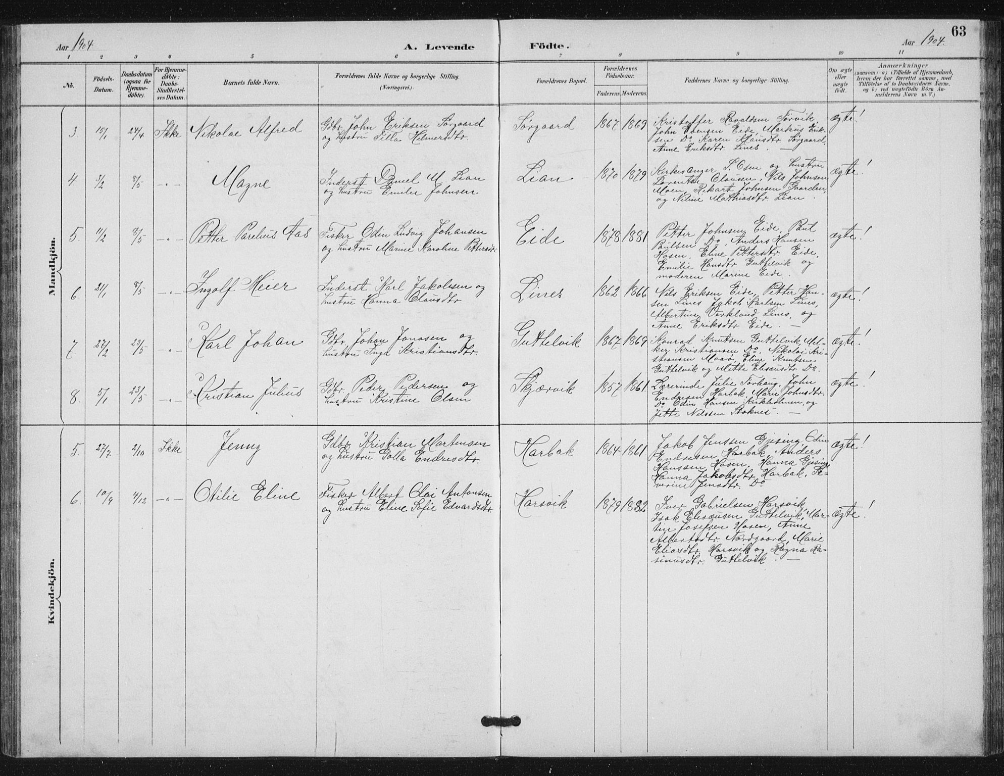 Ministerialprotokoller, klokkerbøker og fødselsregistre - Sør-Trøndelag, SAT/A-1456/656/L0698: Parish register (copy) no. 656C04, 1890-1904, p. 63