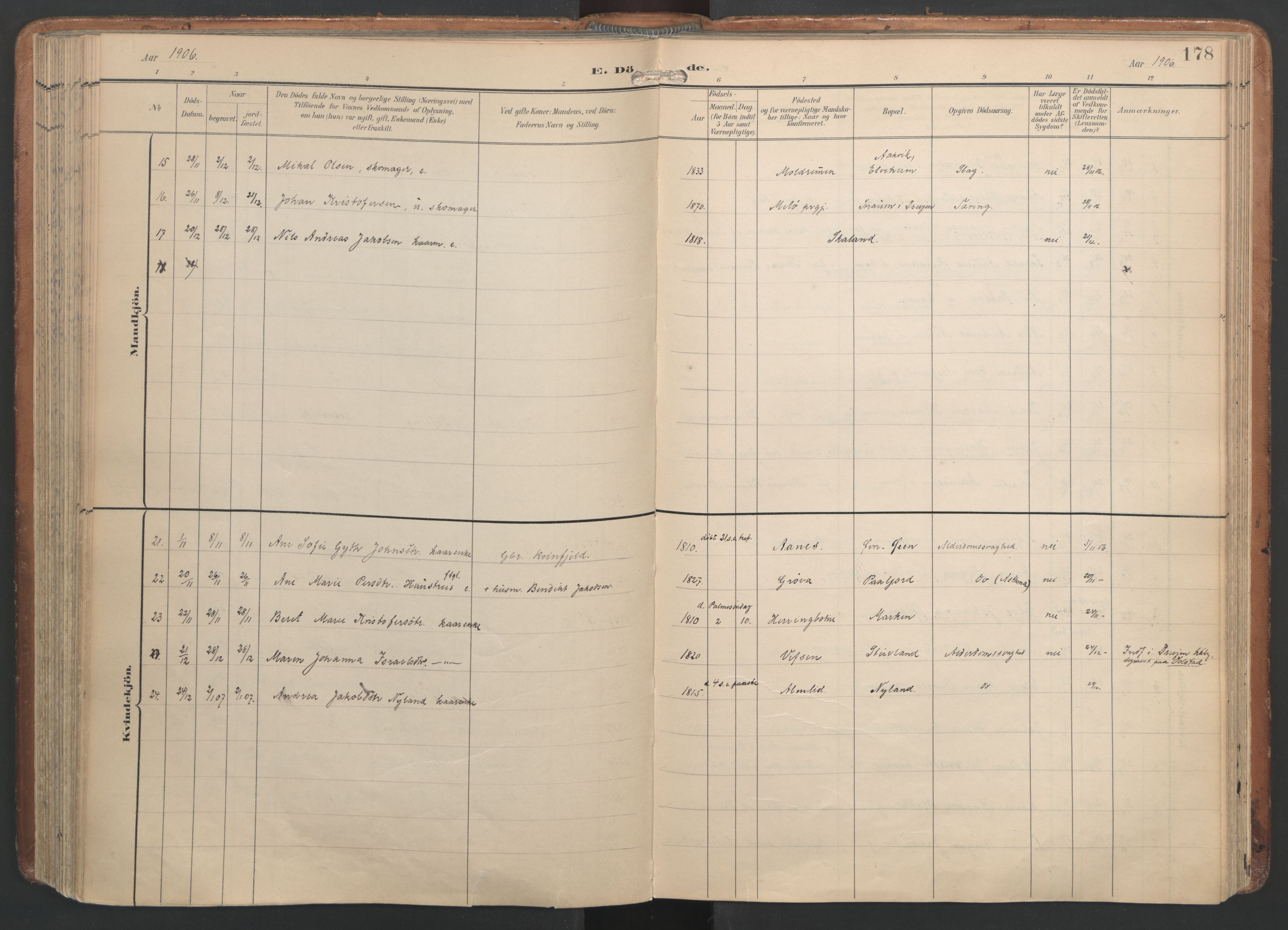 Ministerialprotokoller, klokkerbøker og fødselsregistre - Nordland, AV/SAT-A-1459/820/L0298: Parish register (official) no. 820A19, 1897-1915, p. 178