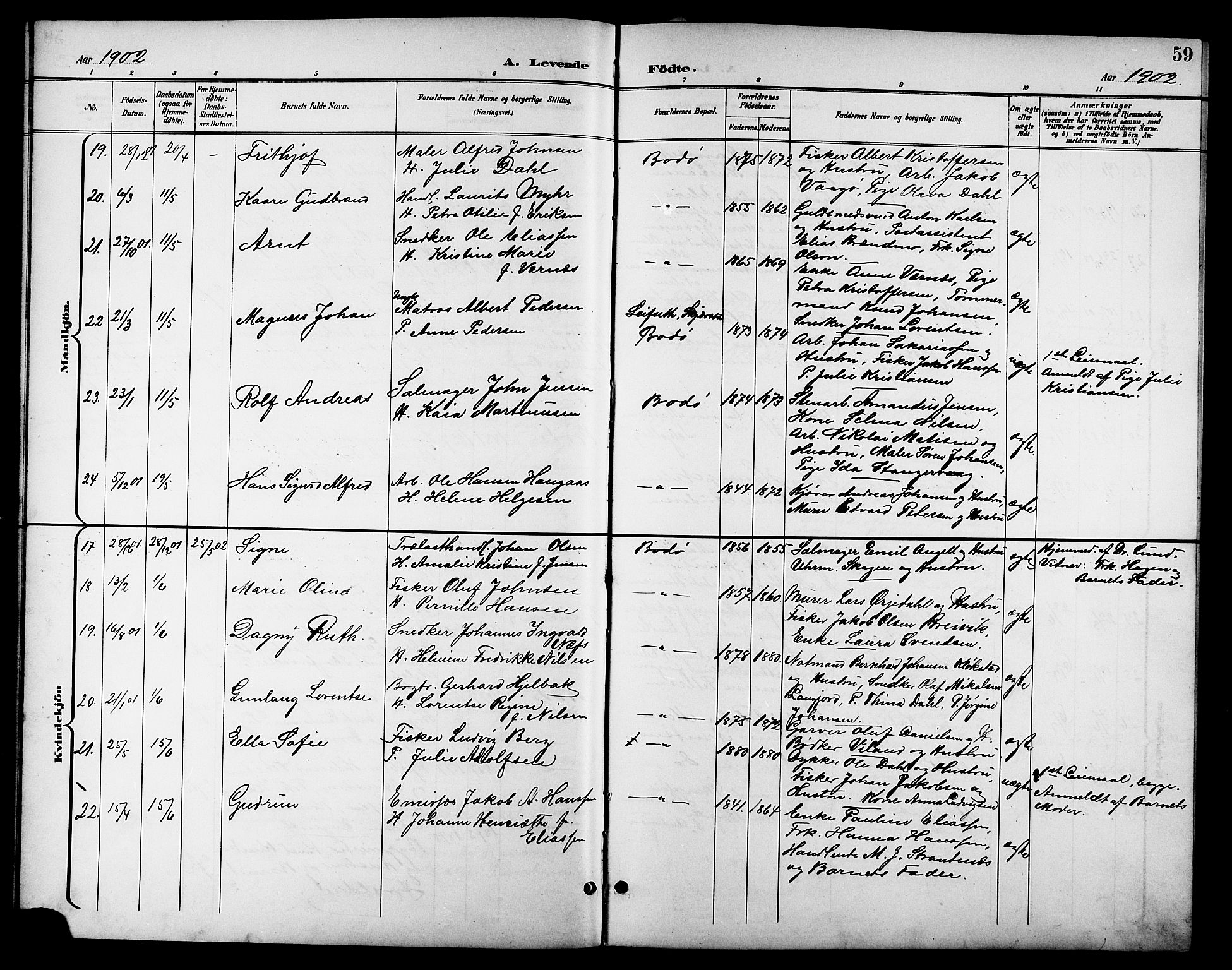Ministerialprotokoller, klokkerbøker og fødselsregistre - Nordland, AV/SAT-A-1459/801/L0033: Parish register (copy) no. 801C08, 1898-1910, p. 59