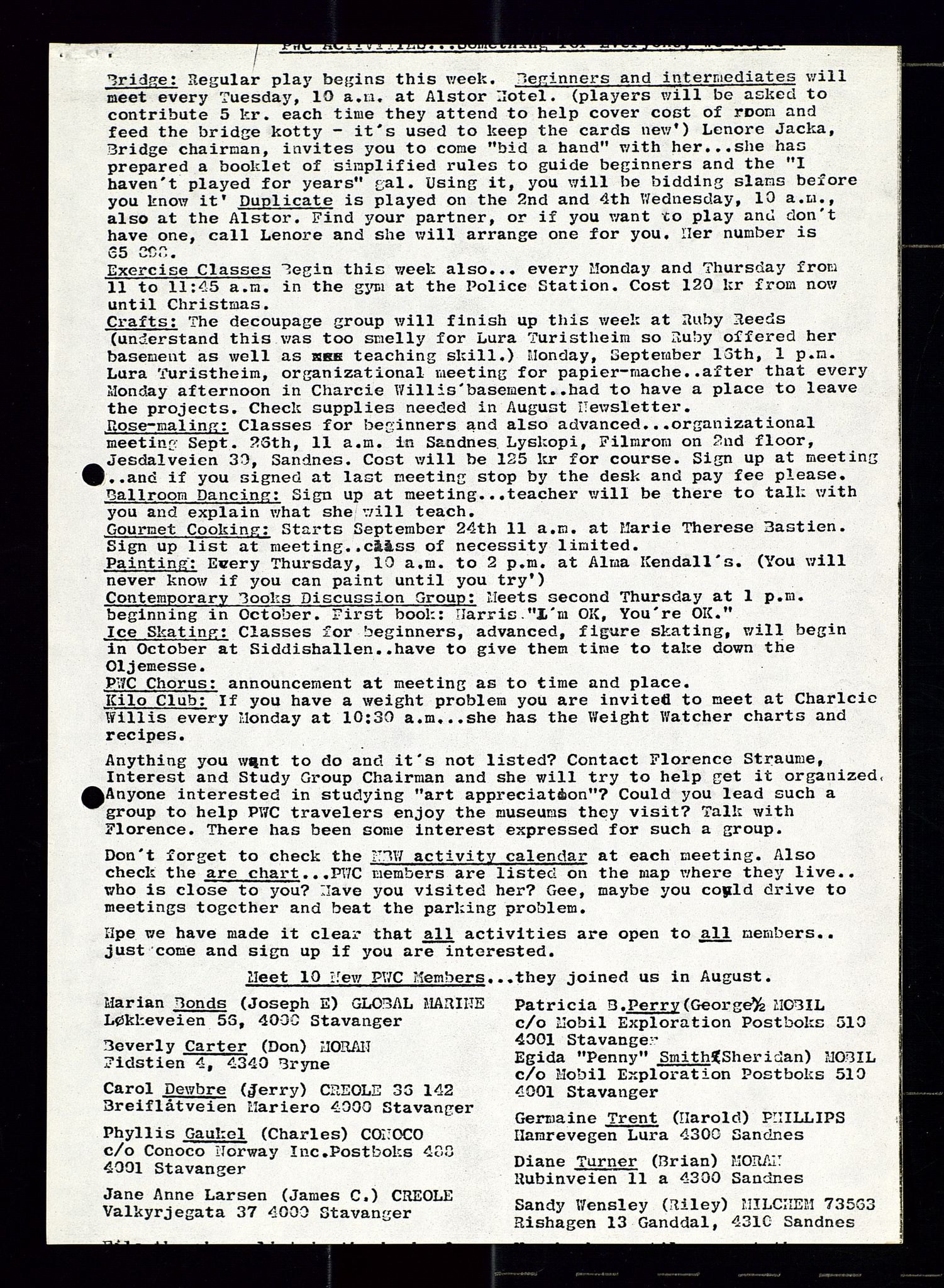 PA 1547 - Petroleum Wives Club, AV/SAST-A-101974/X/Xa/L0001: Newsletters (1971-1978)/radiointervjuer på kasett (1989-1992), 1970-1978