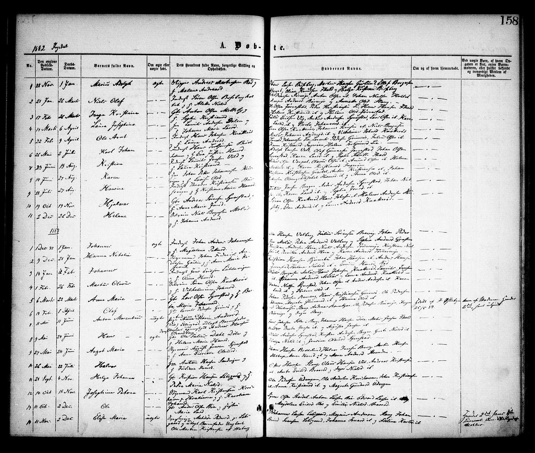 Skjeberg prestekontor Kirkebøker, SAO/A-10923/F/Fa/L0008: Parish register (official) no. I 8, 1869-1885, p. 158