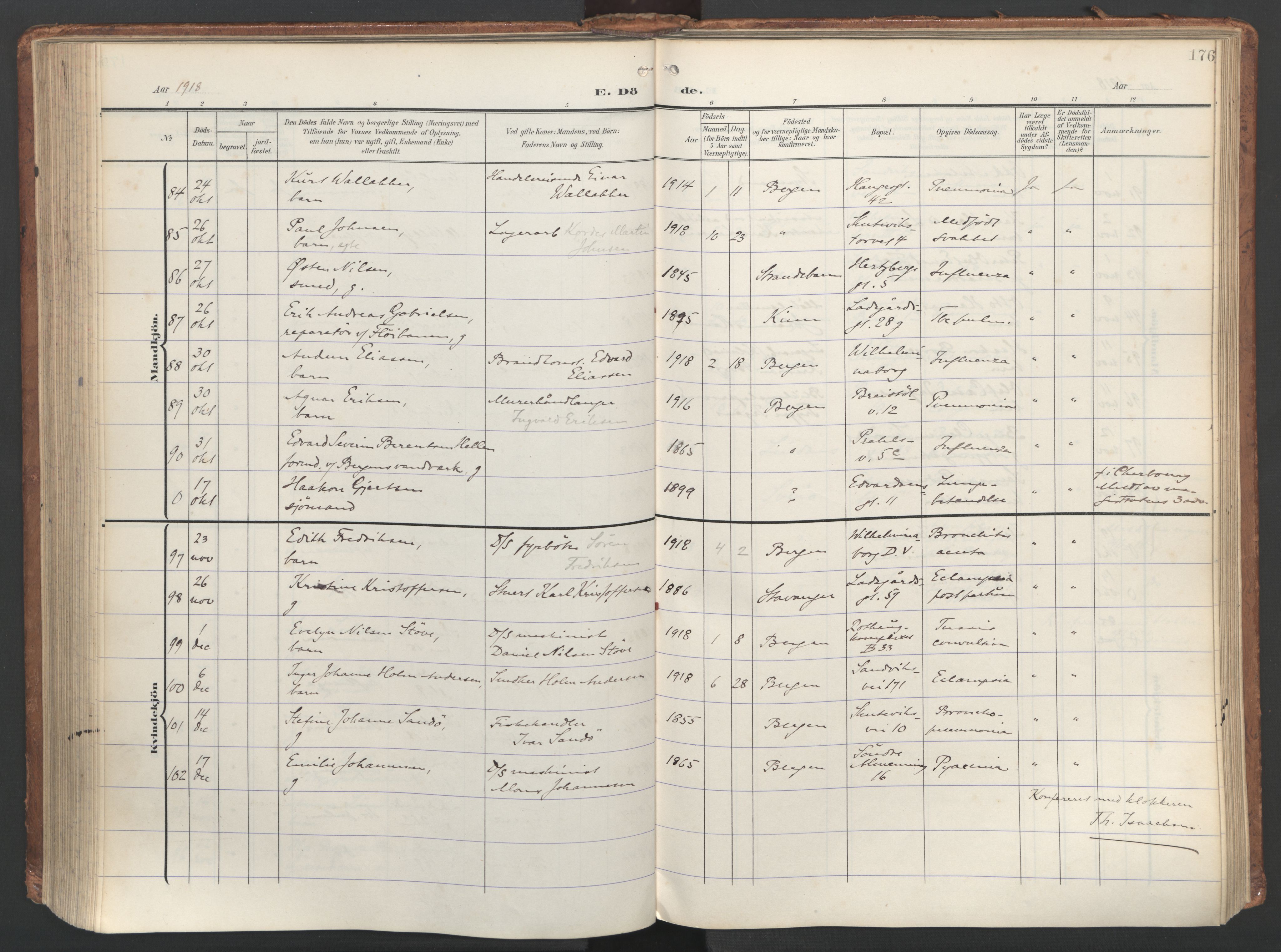 Sandviken Sokneprestembete, SAB/A-77601/H/Ha/L0019: Parish register (official) no. E 2, 1905-1933, p. 176