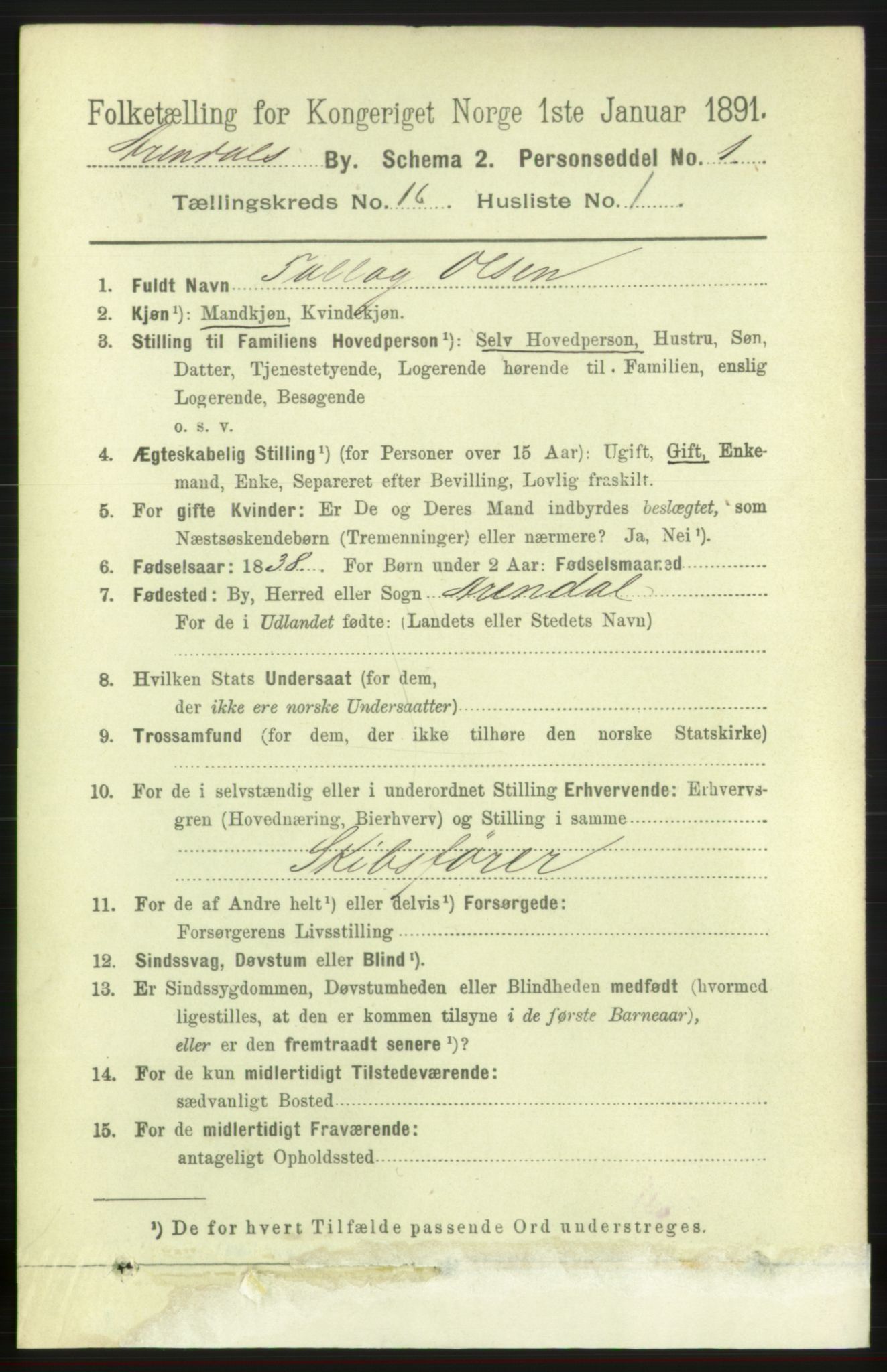 RA, 1891 census for 0903 Arendal, 1891, p. 5360