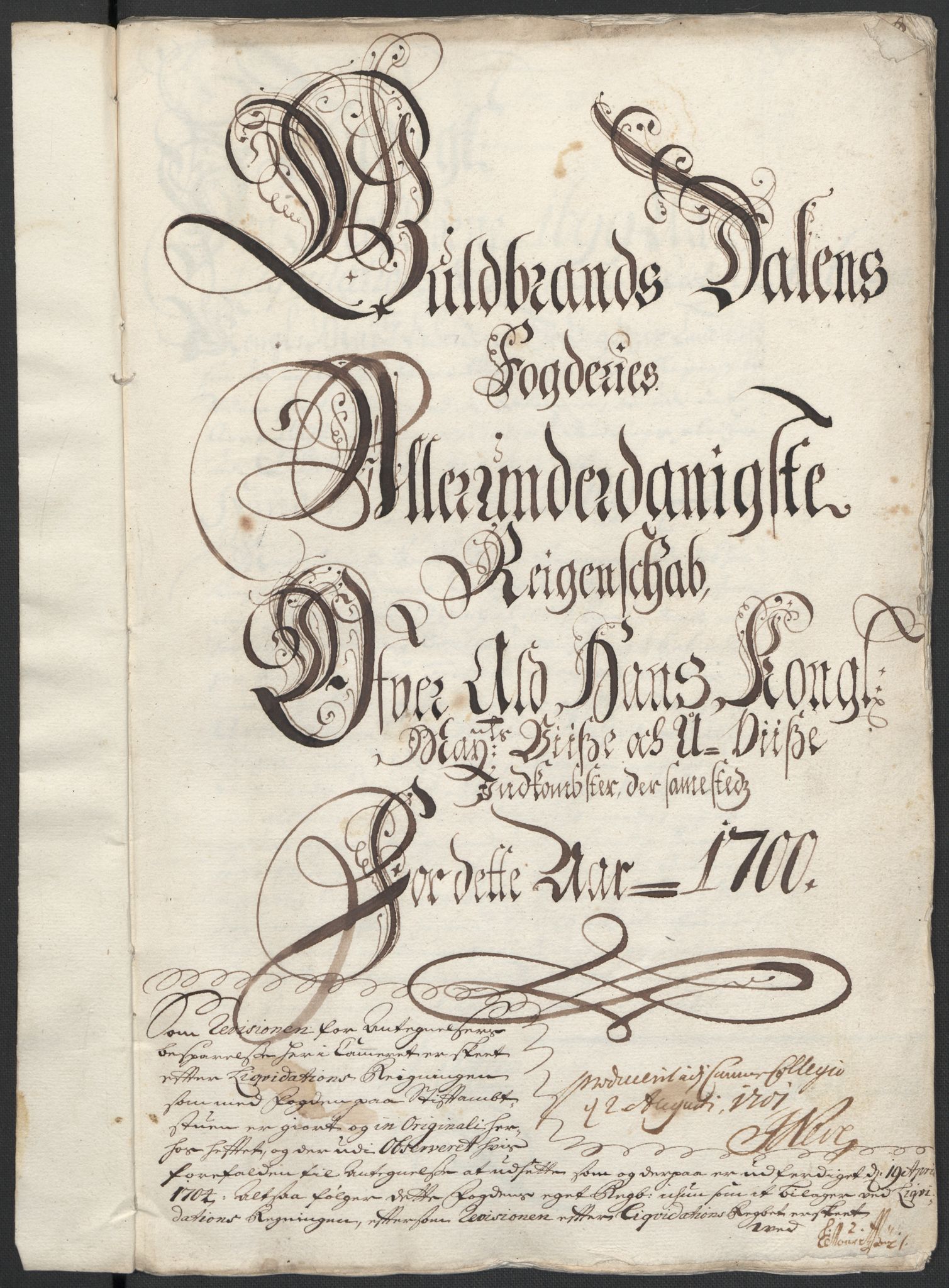 Rentekammeret inntil 1814, Reviderte regnskaper, Fogderegnskap, AV/RA-EA-4092/R17/L1173: Fogderegnskap Gudbrandsdal, 1700, p. 3