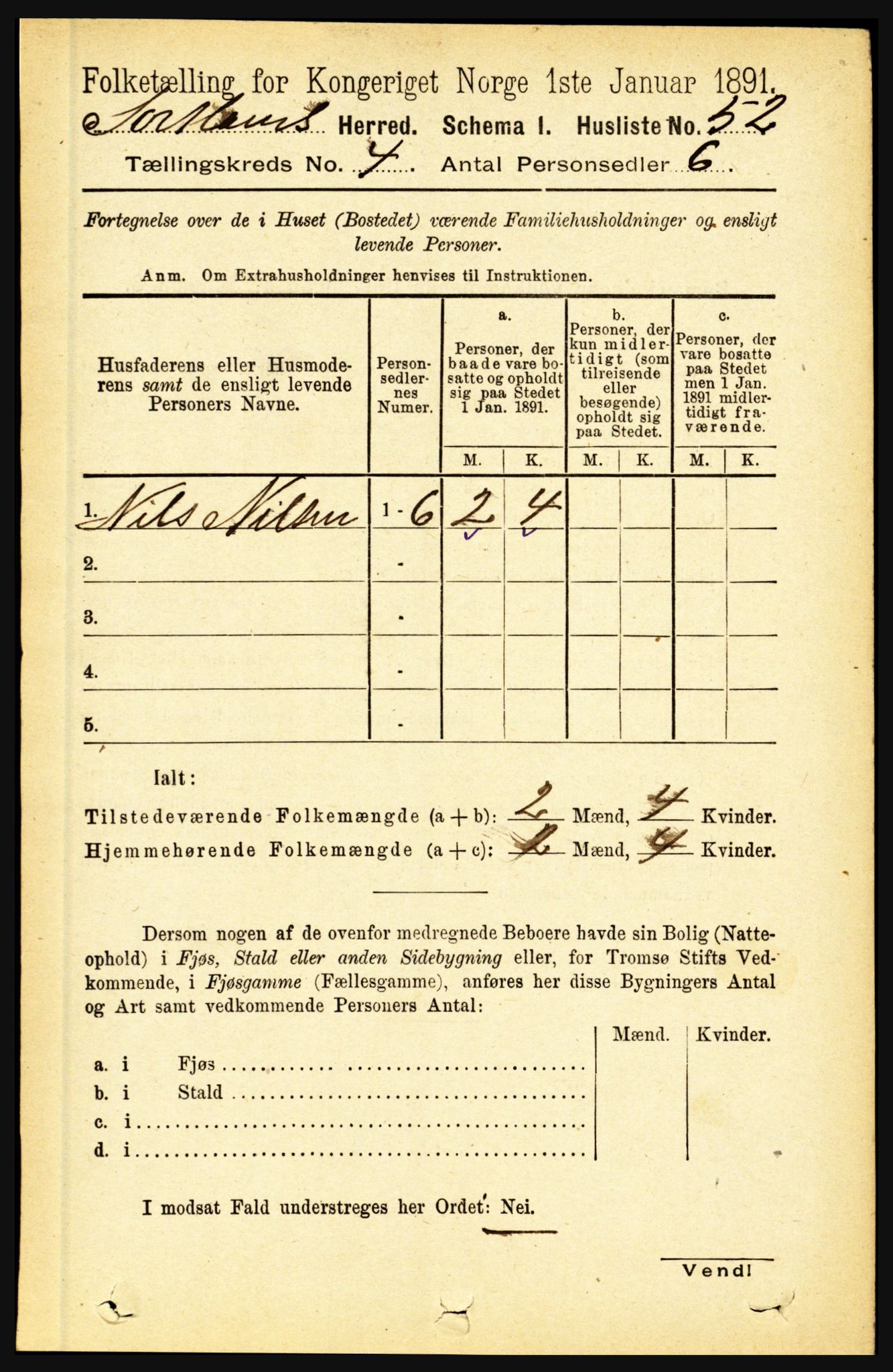 RA, 1891 census for 1870 Sortland, 1891, p. 2713