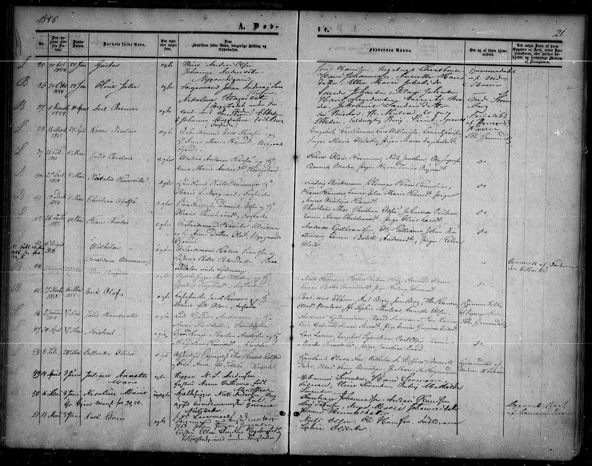 Glemmen prestekontor Kirkebøker, AV/SAO-A-10908/F/Fa/L0007: Parish register (official) no. 7, 1853-1862, p. 21