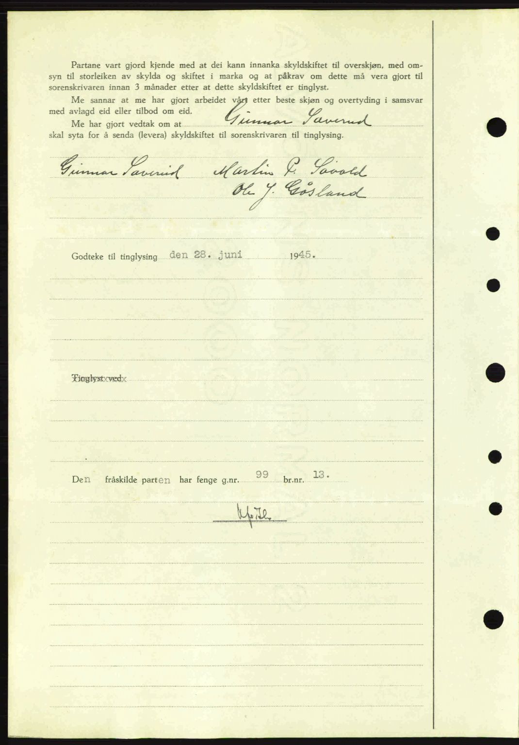 Sunnhordland sorenskrivar, AV/SAB-A-2401: Mortgage book no. A77, 1945-1945, Diary no: : 783/1945